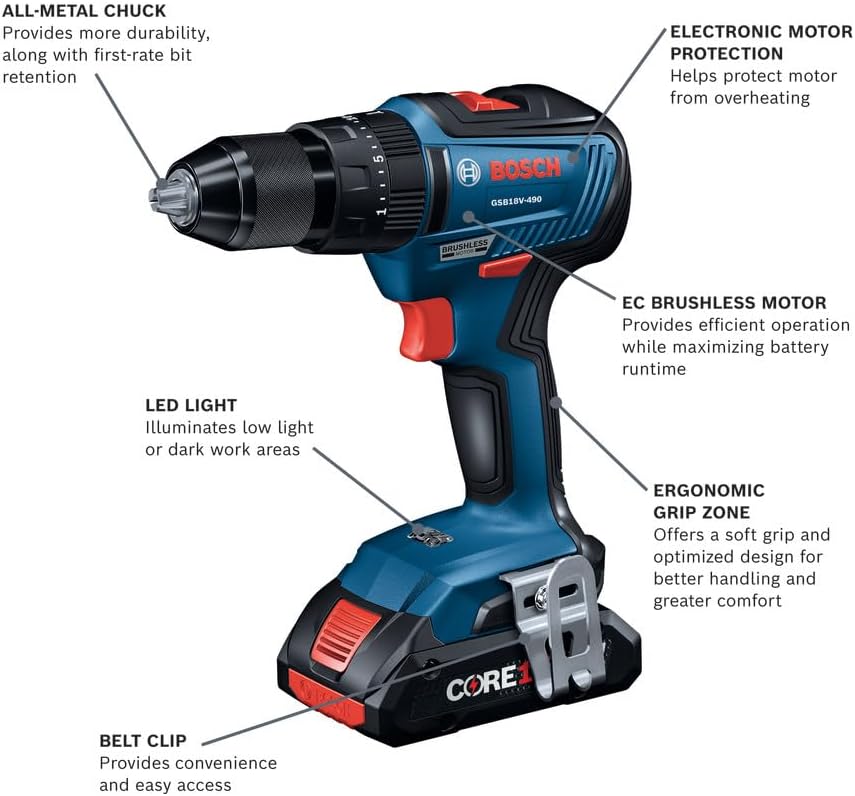 BOSCH GXL18V-501B25 18V 5-Tool Combo Kit with 2-In-1 Bit/Socket Impact Driver/Wrench, 1/2 In. Hammer Drill/Driver, Reciprocating Saw, Circular Saw, LED Worklight and (2) CORE18V 4 Ah Compact Batteries