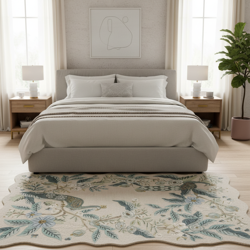 Peacock Garden Embroidered Area Rug