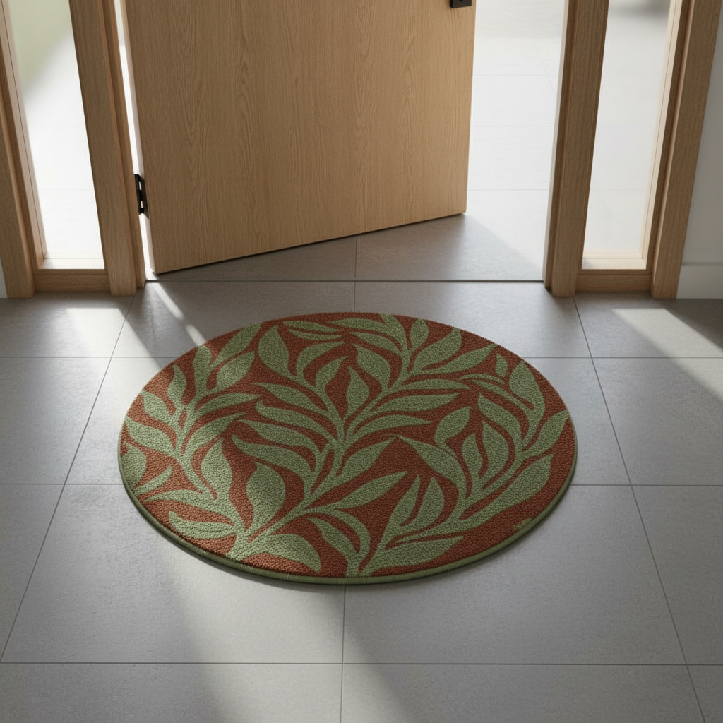 Leaf Pattern Round Area Rug