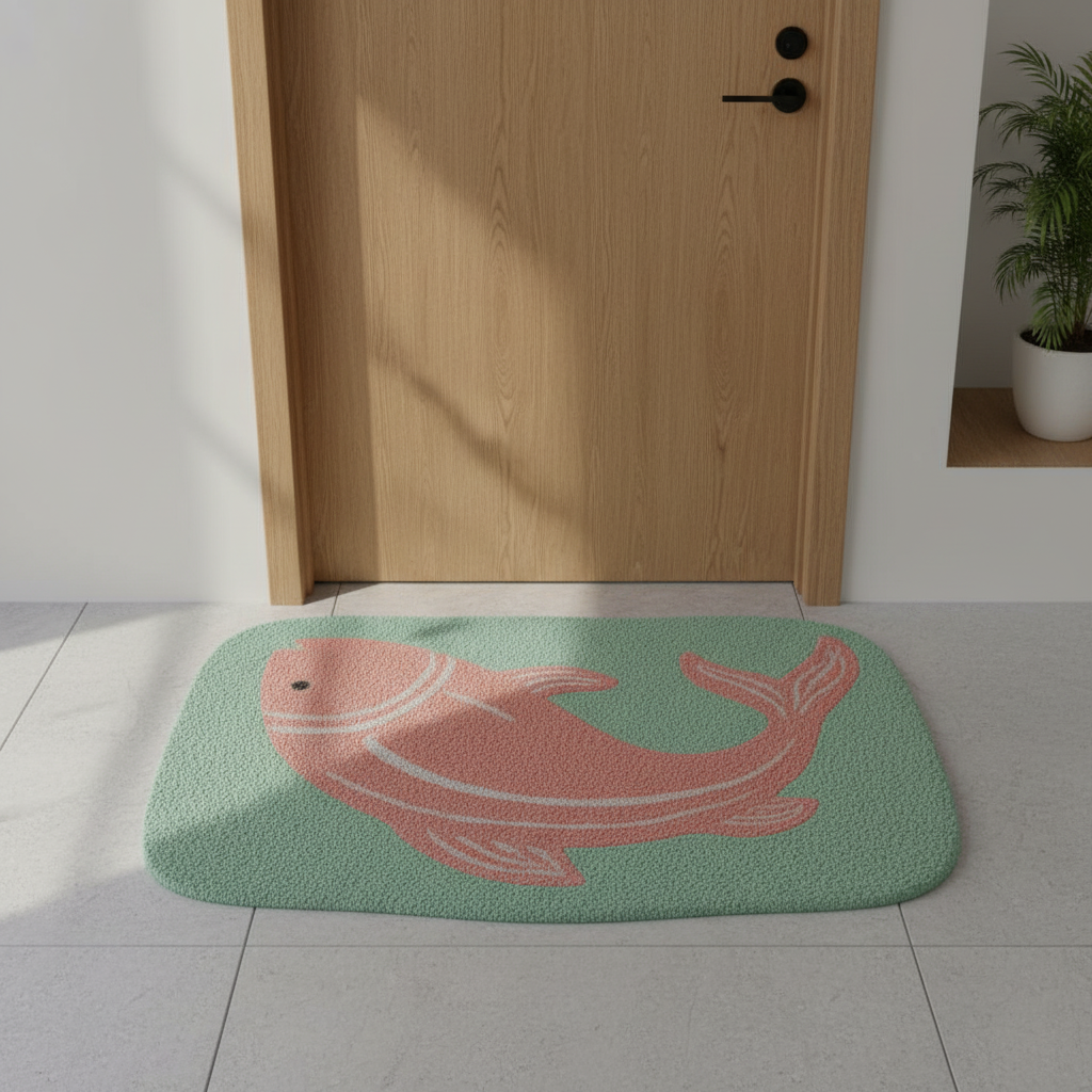 Koi Fish Welcome hand tufted rug