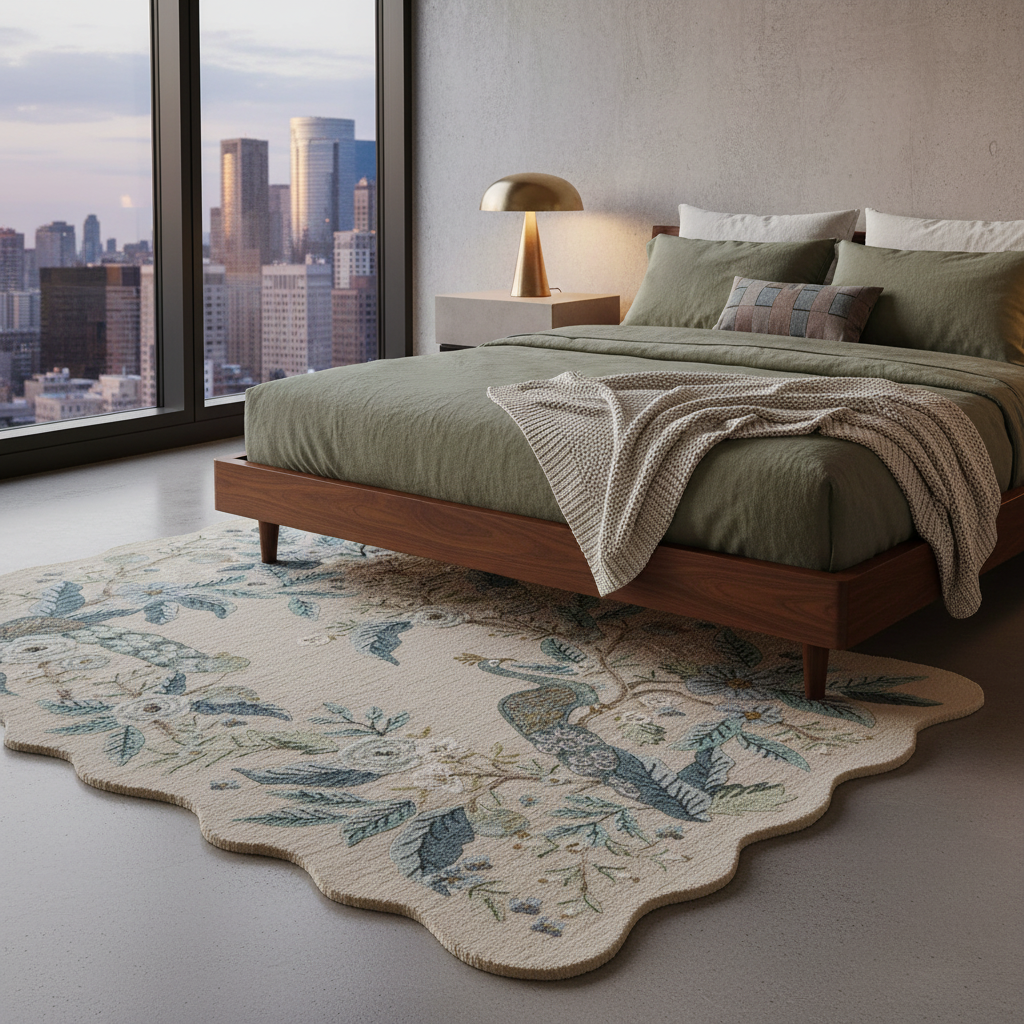 Peacock Garden Embroidered Area Rug