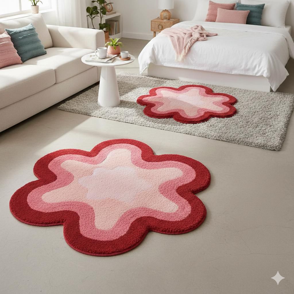 Wool Floral Pattern Door Mat Hand tufted