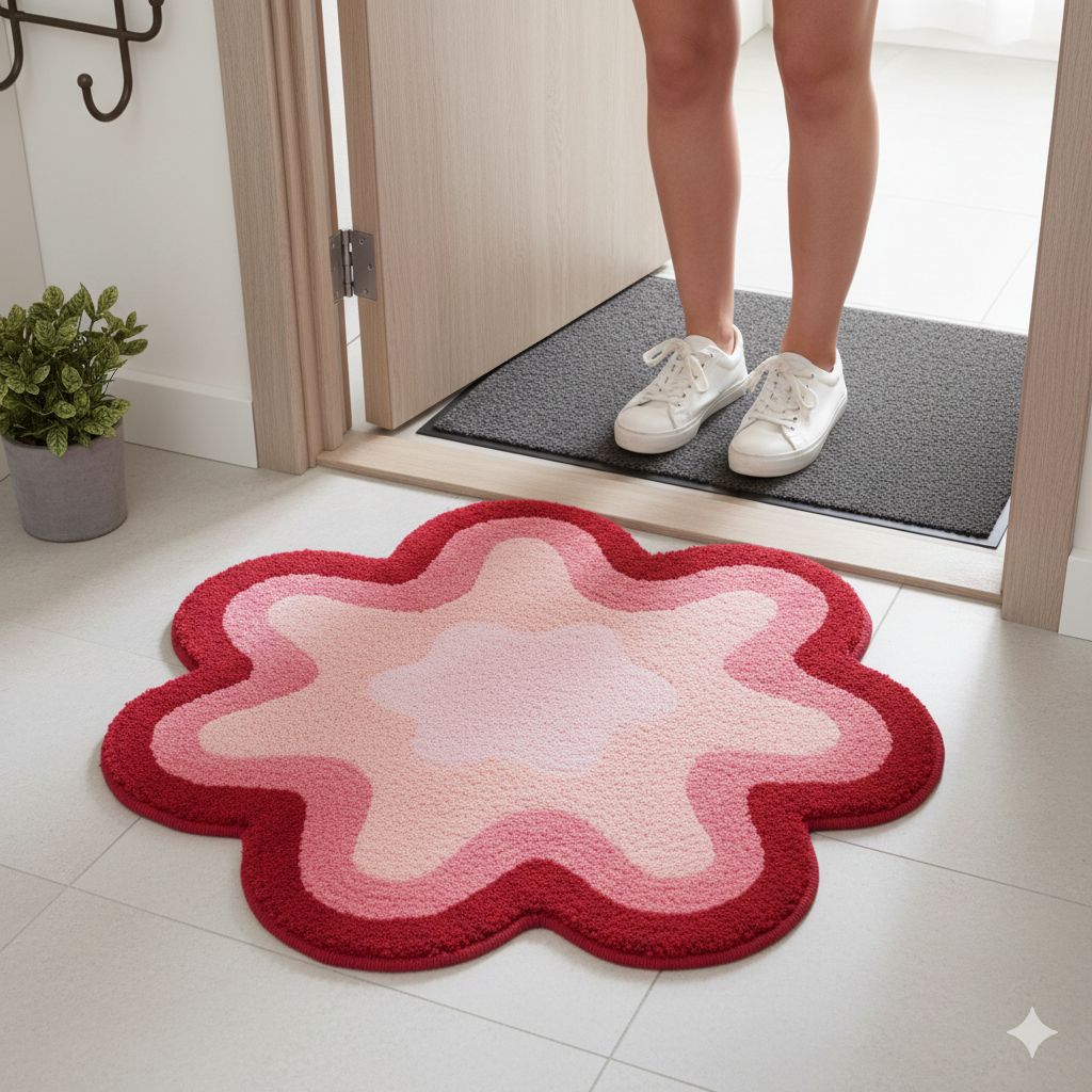 Wool Floral Pattern Door Mat Hand tufted