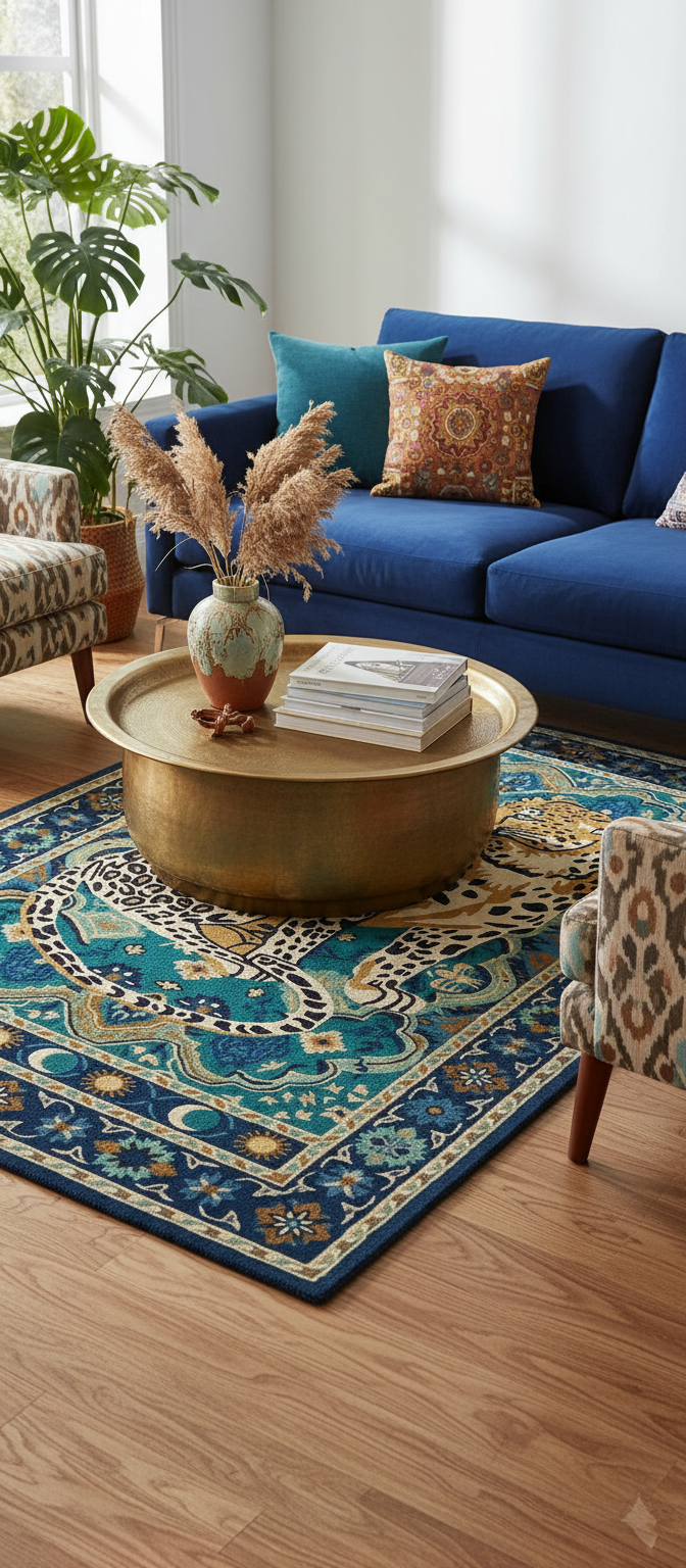 Ornate Blue Patterned Area Rug