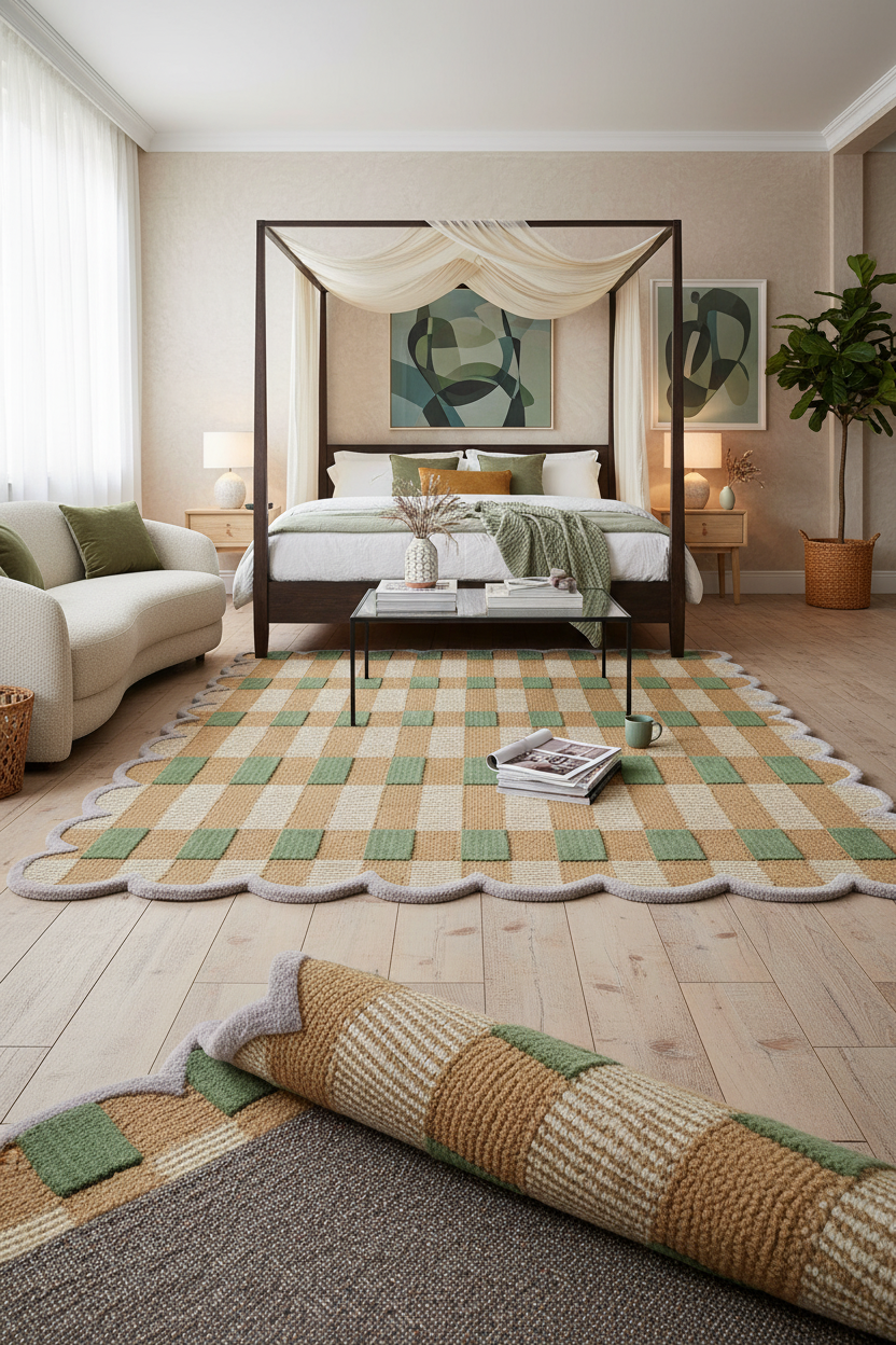 Checkered Scallop Edge Area Rug