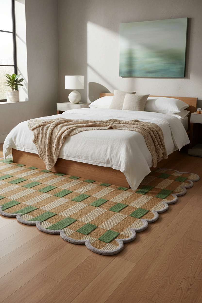 Checkered Scallop Edge Area Rug