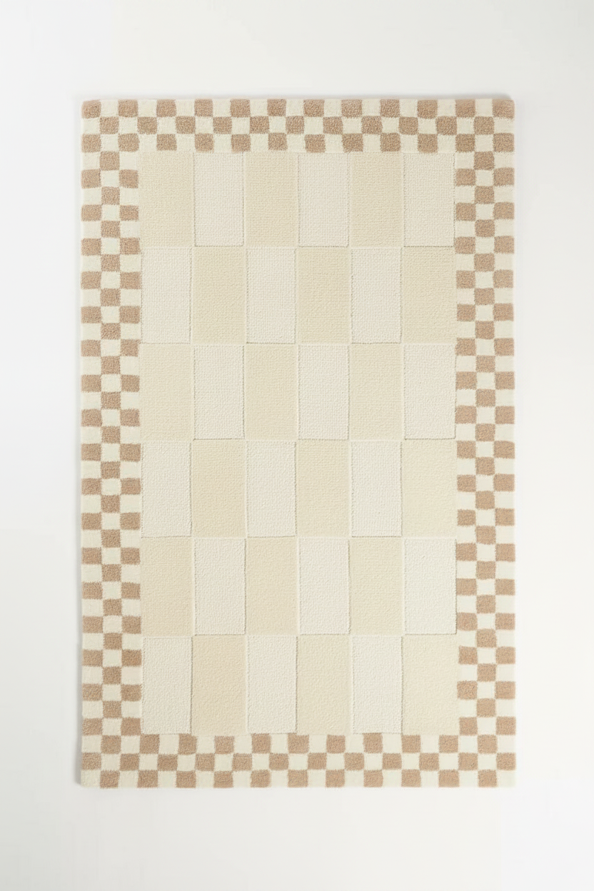 Beige Checkerboard Plush Rug