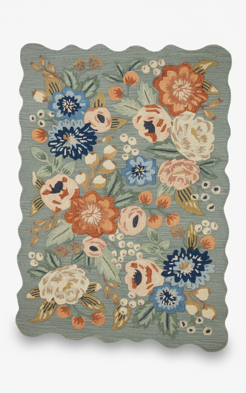 Floral Wavy Area Rug