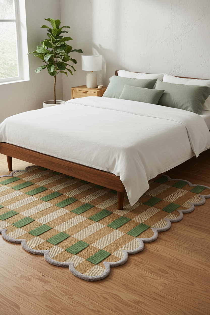 Checkered Scallop Edge Area Rug