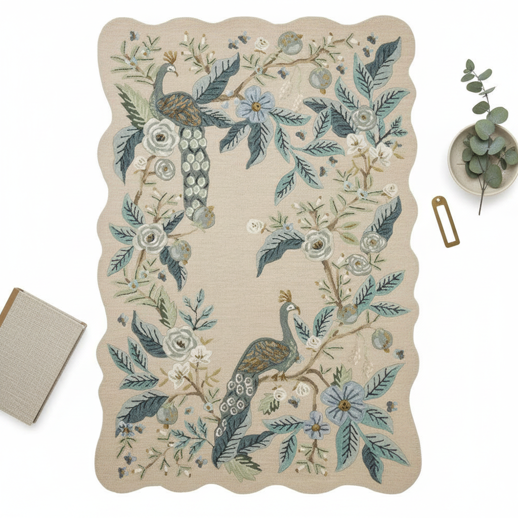 Peacock Garden Embroidered Area Rug