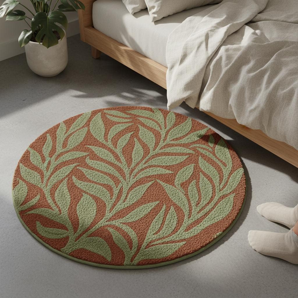Leaf Pattern Round Area Rug