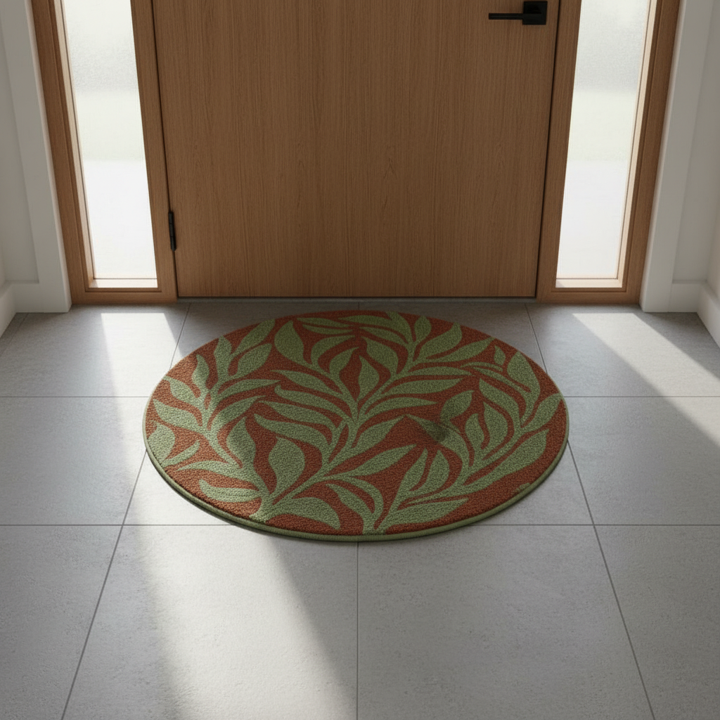 Leaf Pattern Round Area Rug