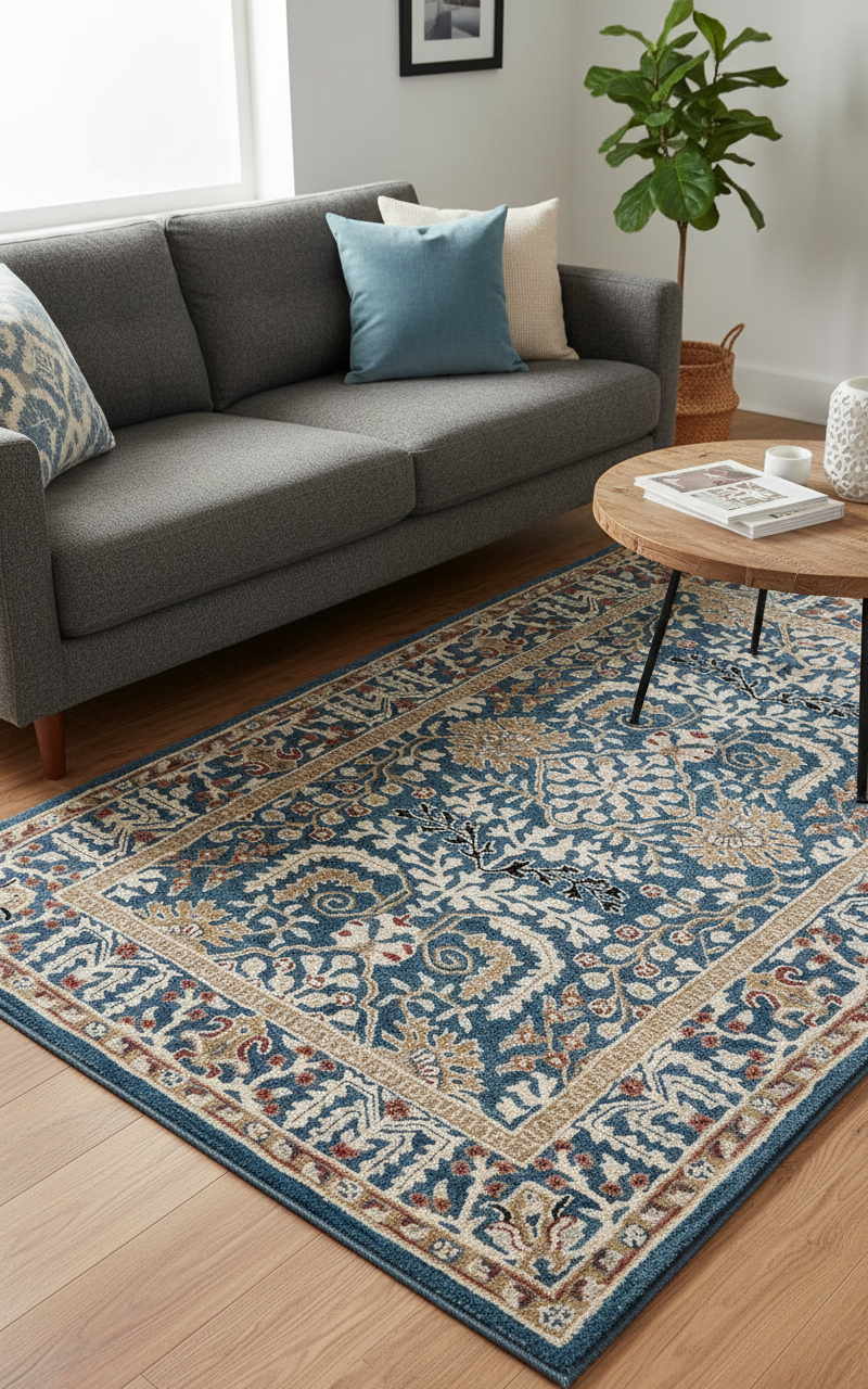 Blue Ornate Area Rug