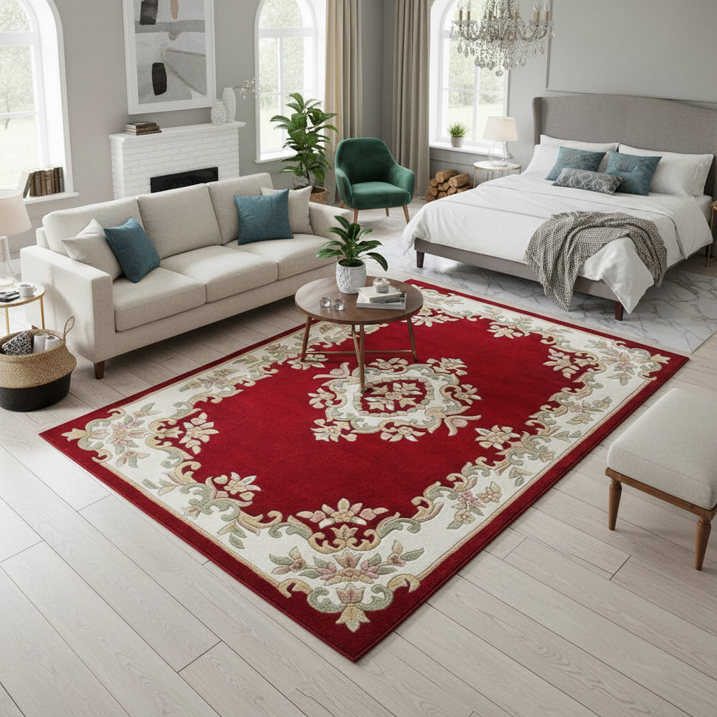 Elegant Floral Red Area Rug