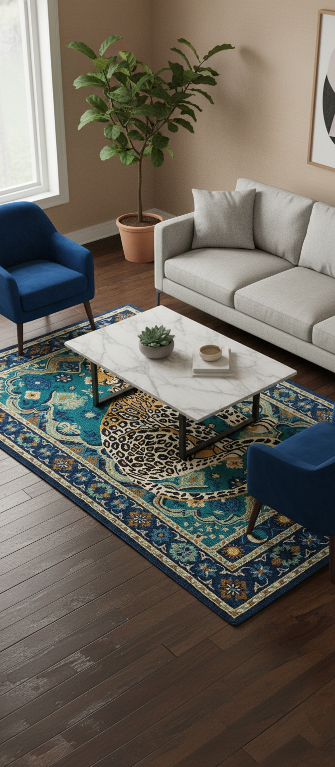 Ornate Blue Patterned Area Rug