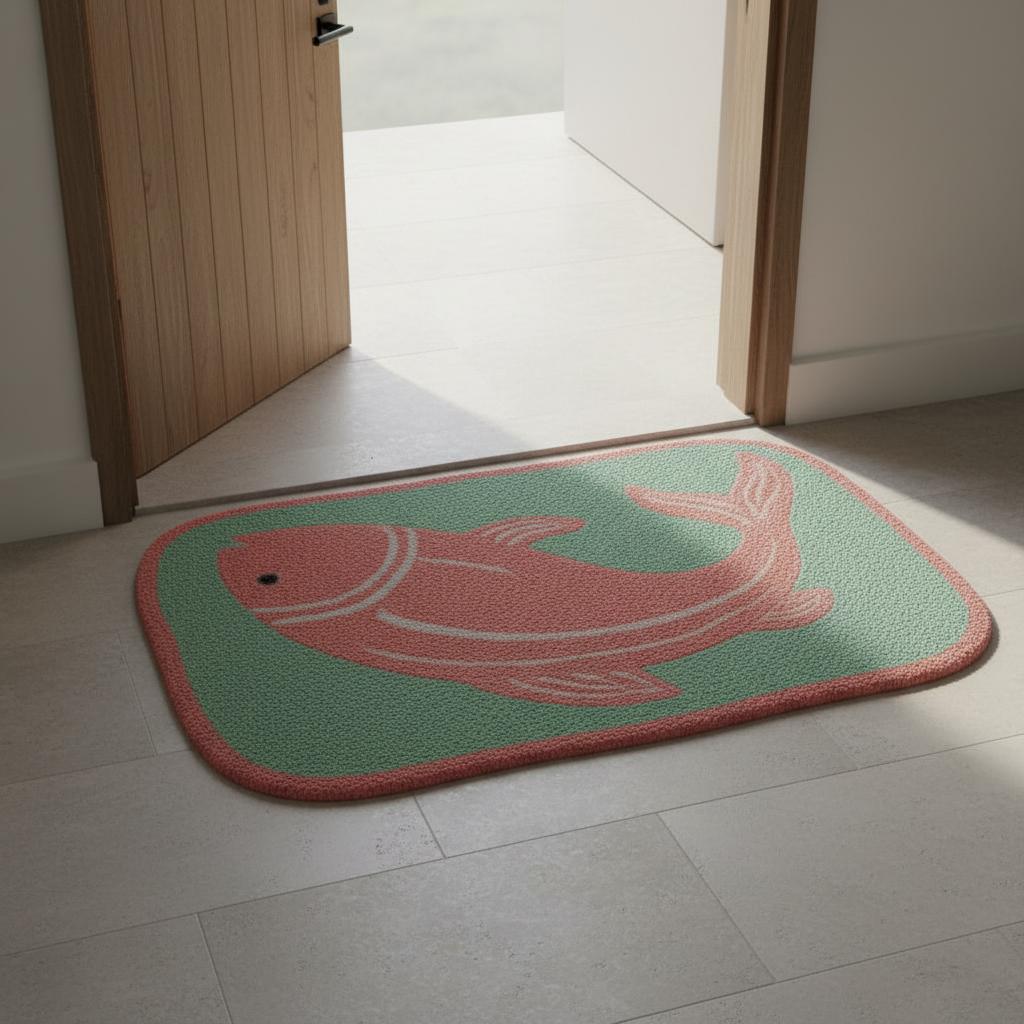 Koi Fish Welcome hand tufted rug