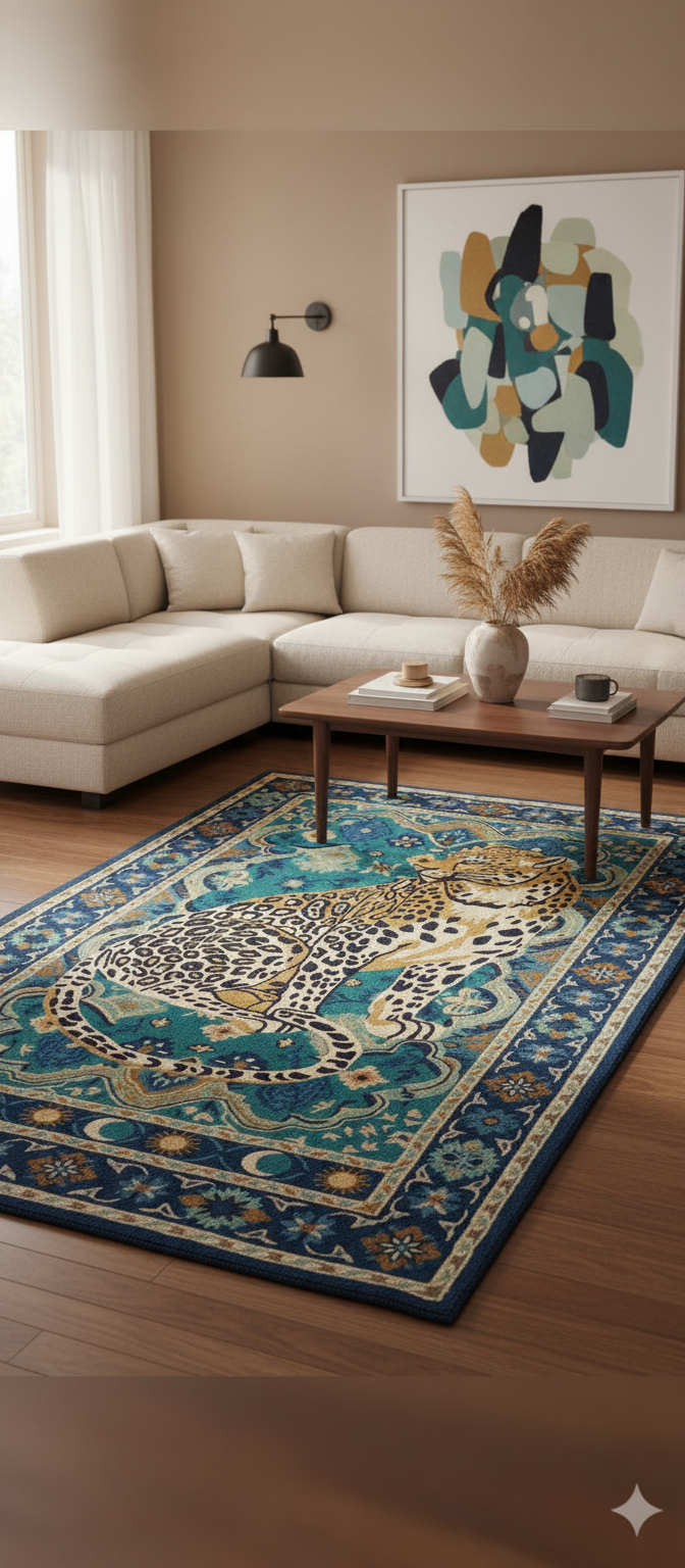 Ornate Blue Patterned Area Rug