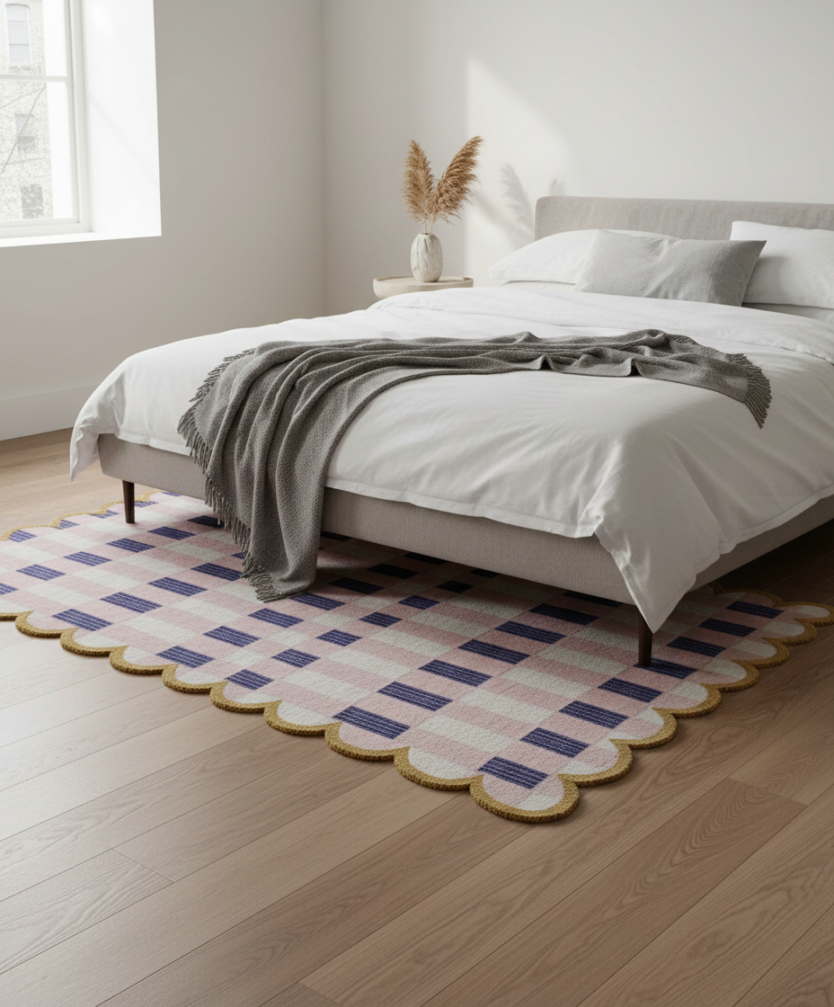 Scalloped Checkered Area Rug