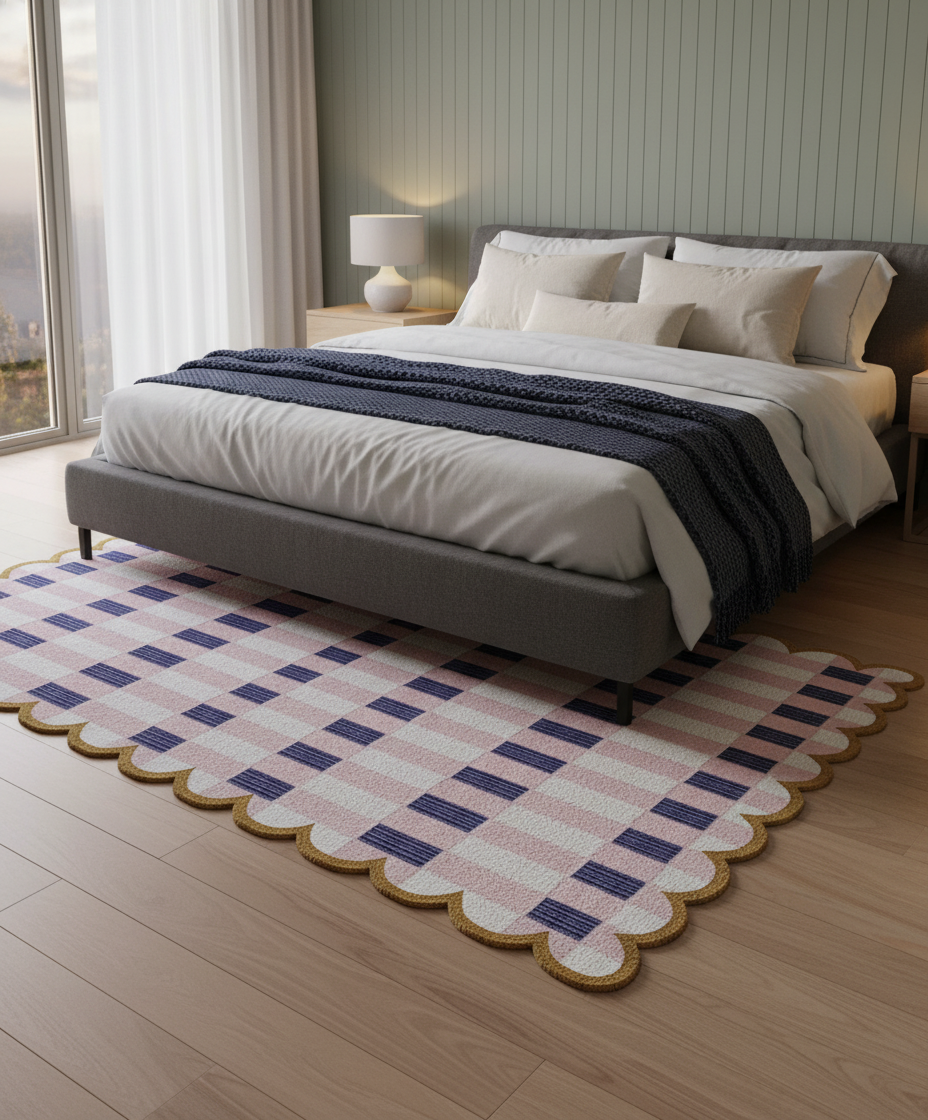 Scalloped Checkered Area Rug