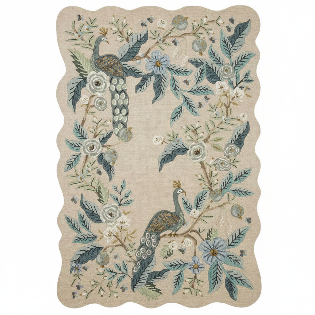 Peacock Garden Embroidered Area Rug