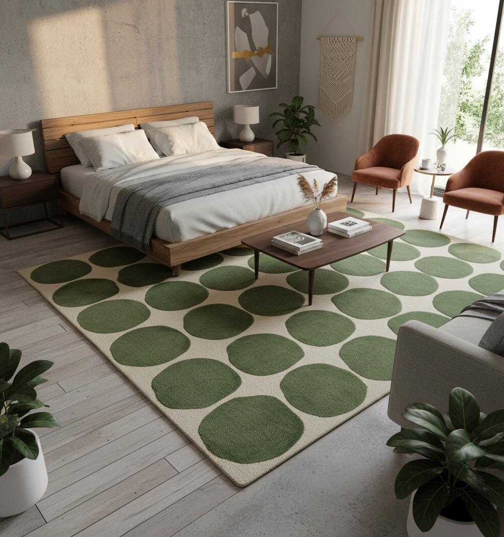 Modern Green Polka Dot Area Rug