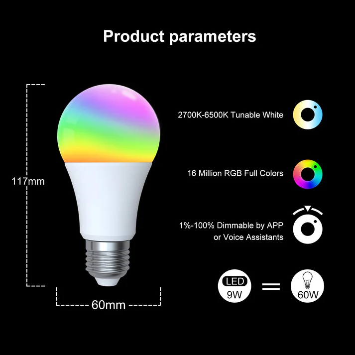 MOES ZigBee Smart LED Bulb RGB+CW, 4.9W, E27 (ZB-TDS5-RCW-E27)