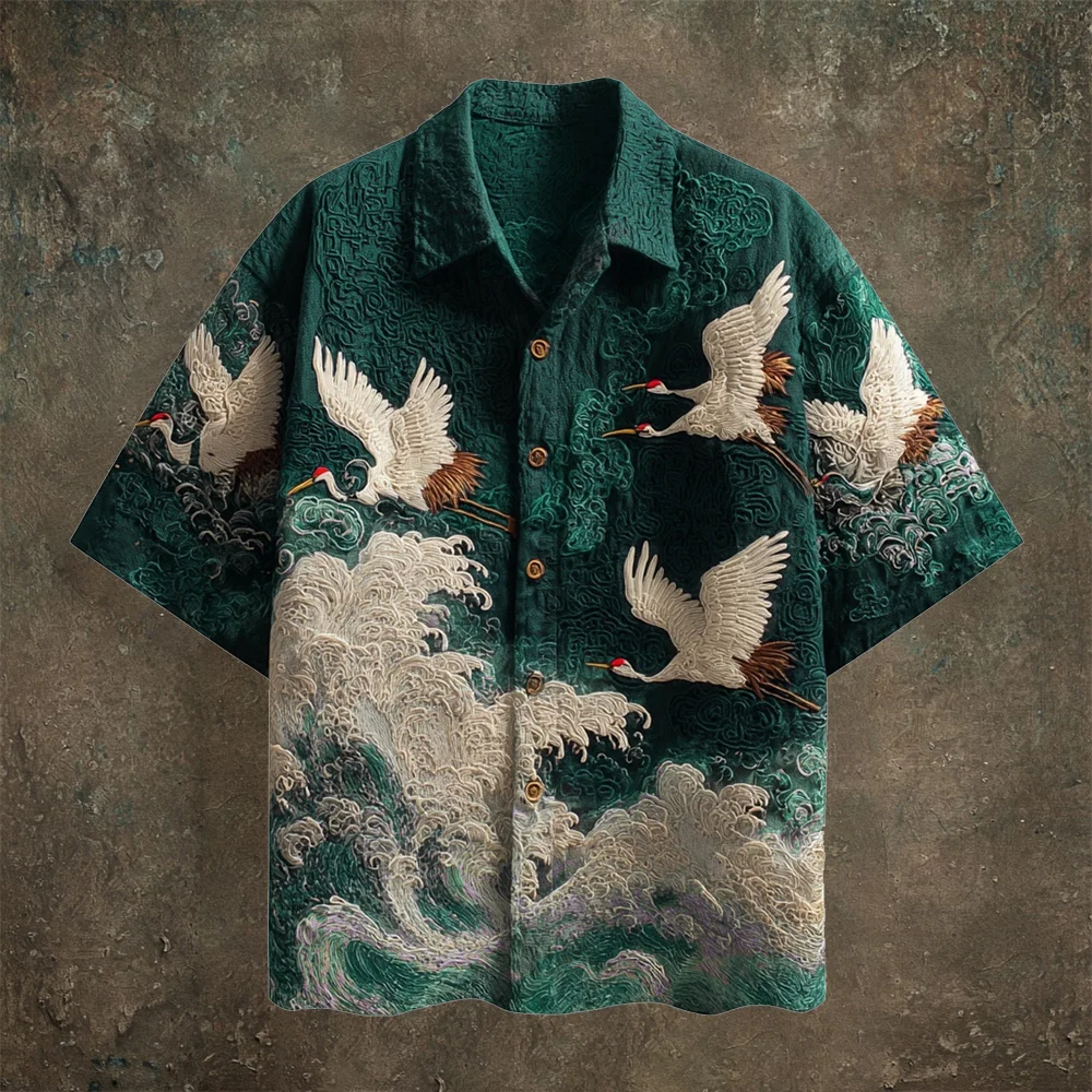 Embroidered Crane Shirt