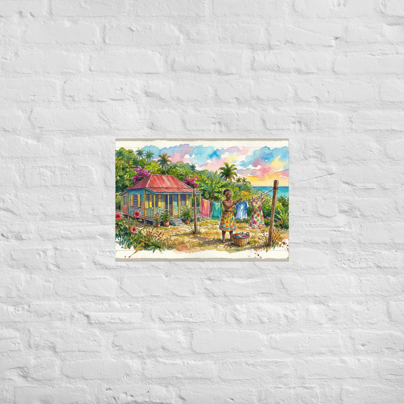 Caribbean Woman Laundry Day Poster