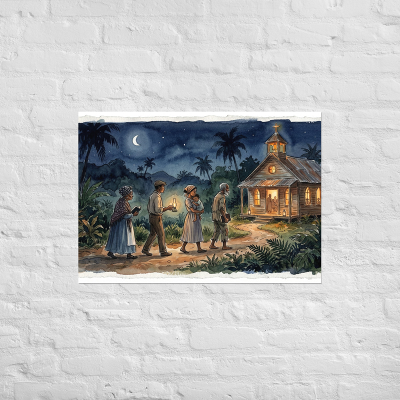 Caribbean Church Service at Night Poster