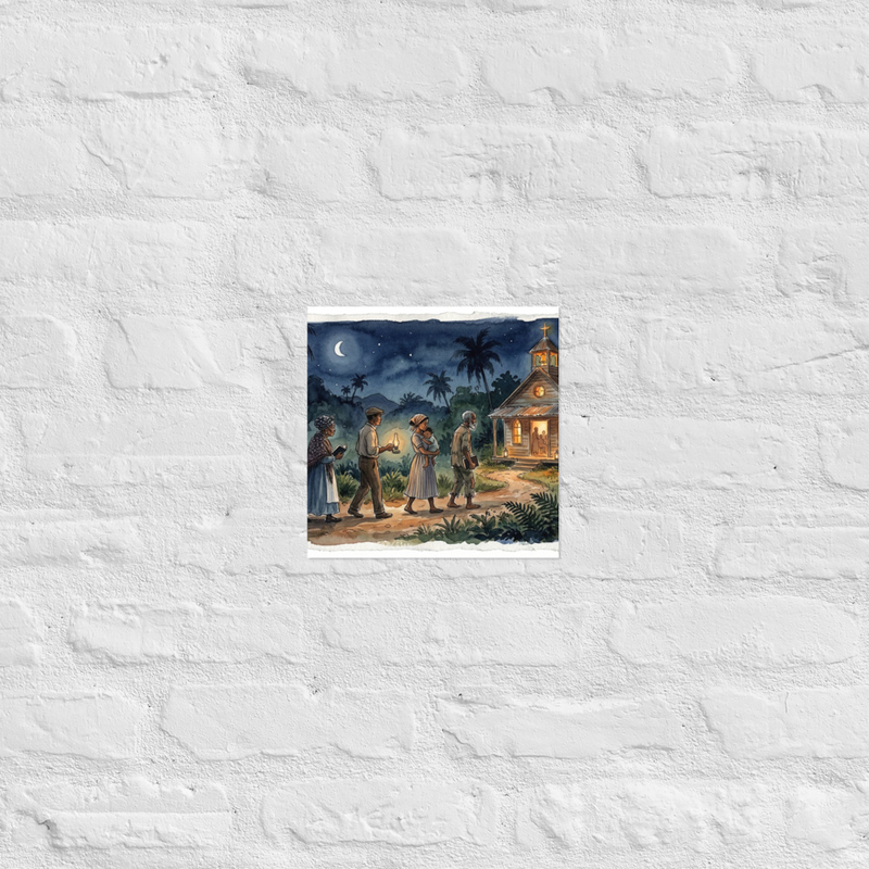 Caribbean Church Service at Night Poster