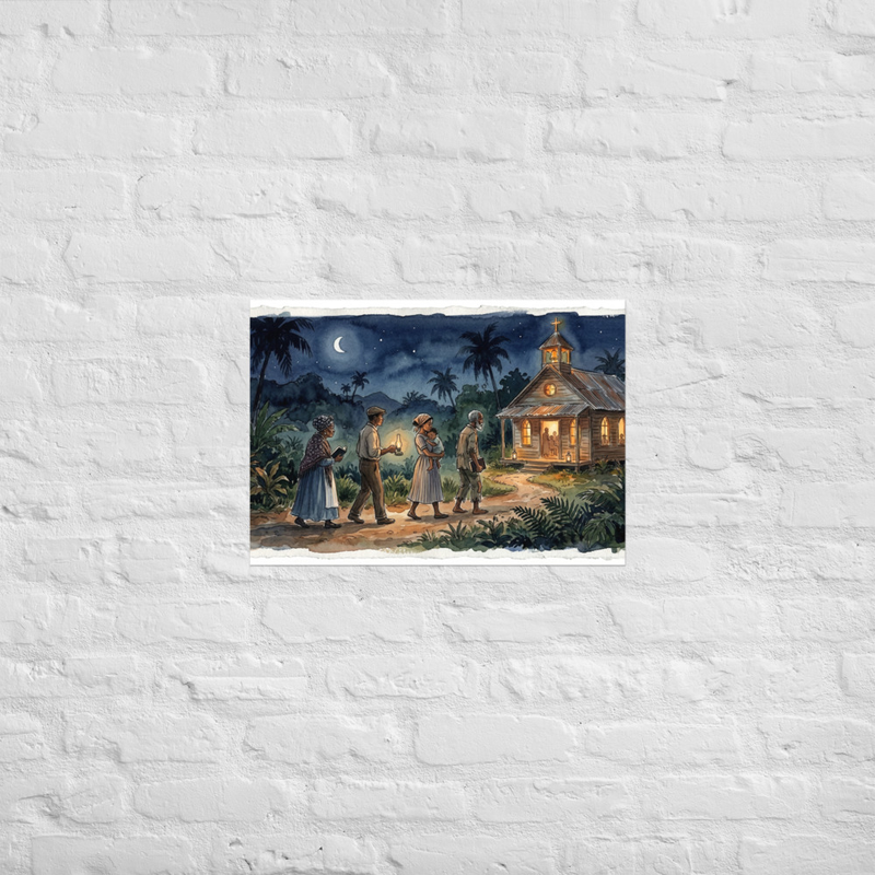 Caribbean Church Service at Night Poster