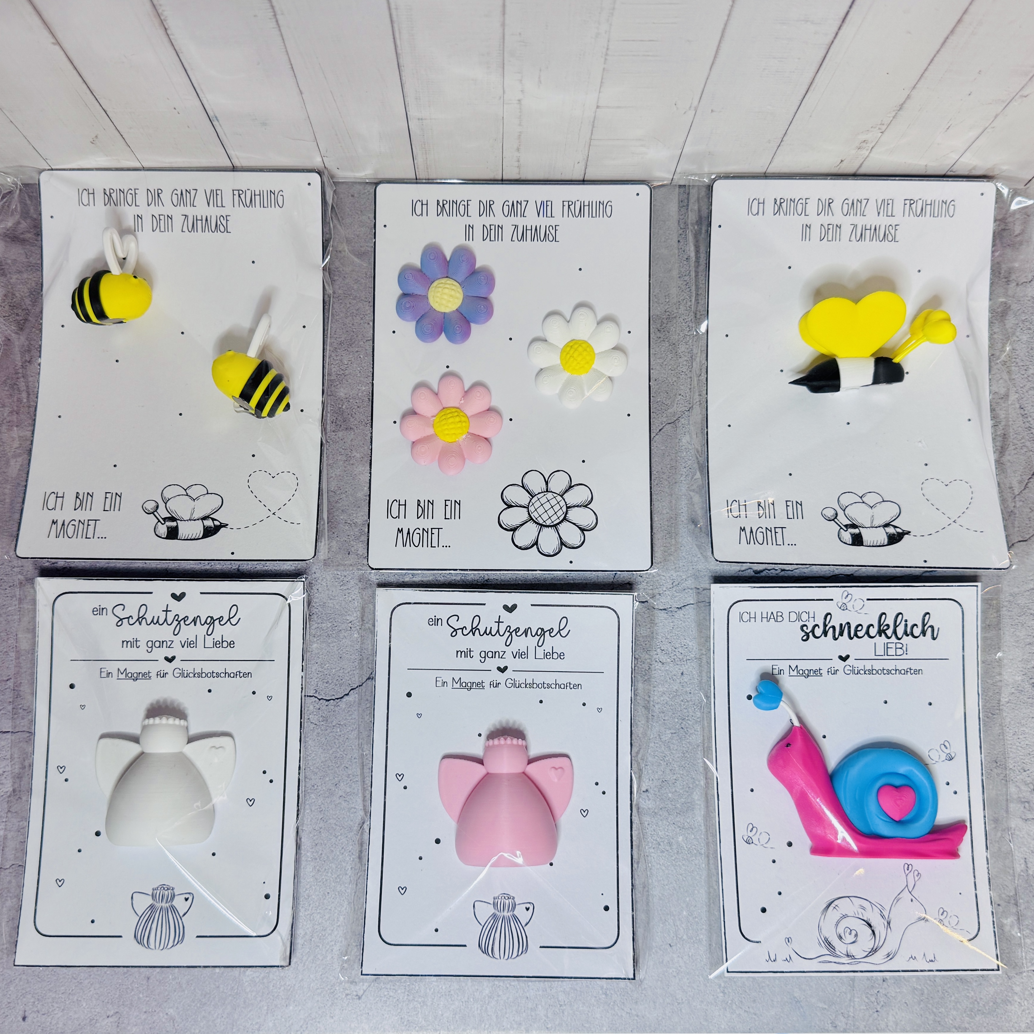 Magnete-Stets mit Karte: Ich hab dich schnecklich lieb! • Ich bring dir ganz viel Glück nach Hause  • Ein Schutzengel mit ganz viel Liebe • 