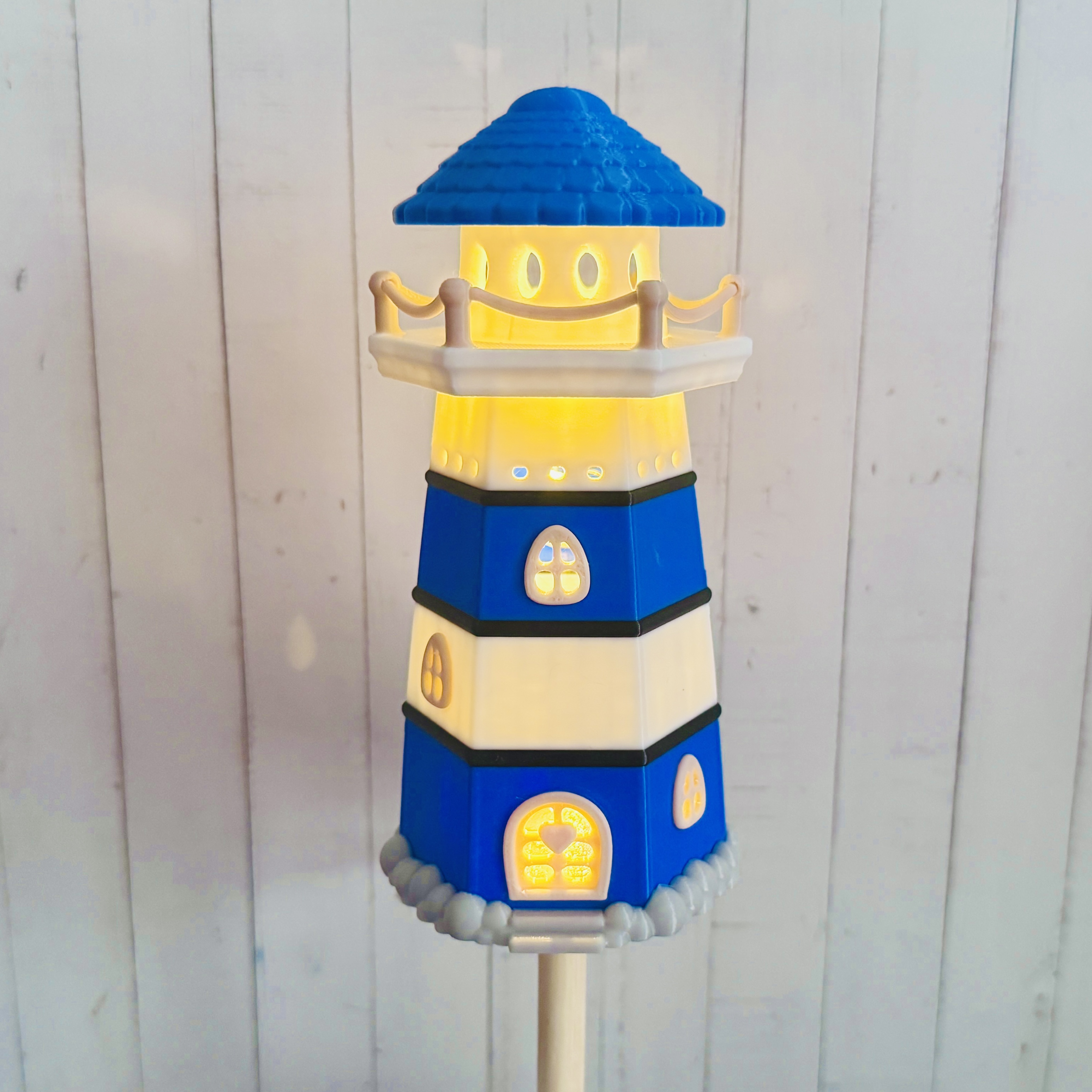 Fiete Leuchtturm blau-weiß-grau | Outdoor | Garten | Terasse | Ostfriesland | Nordsee | Ostsee | Küste