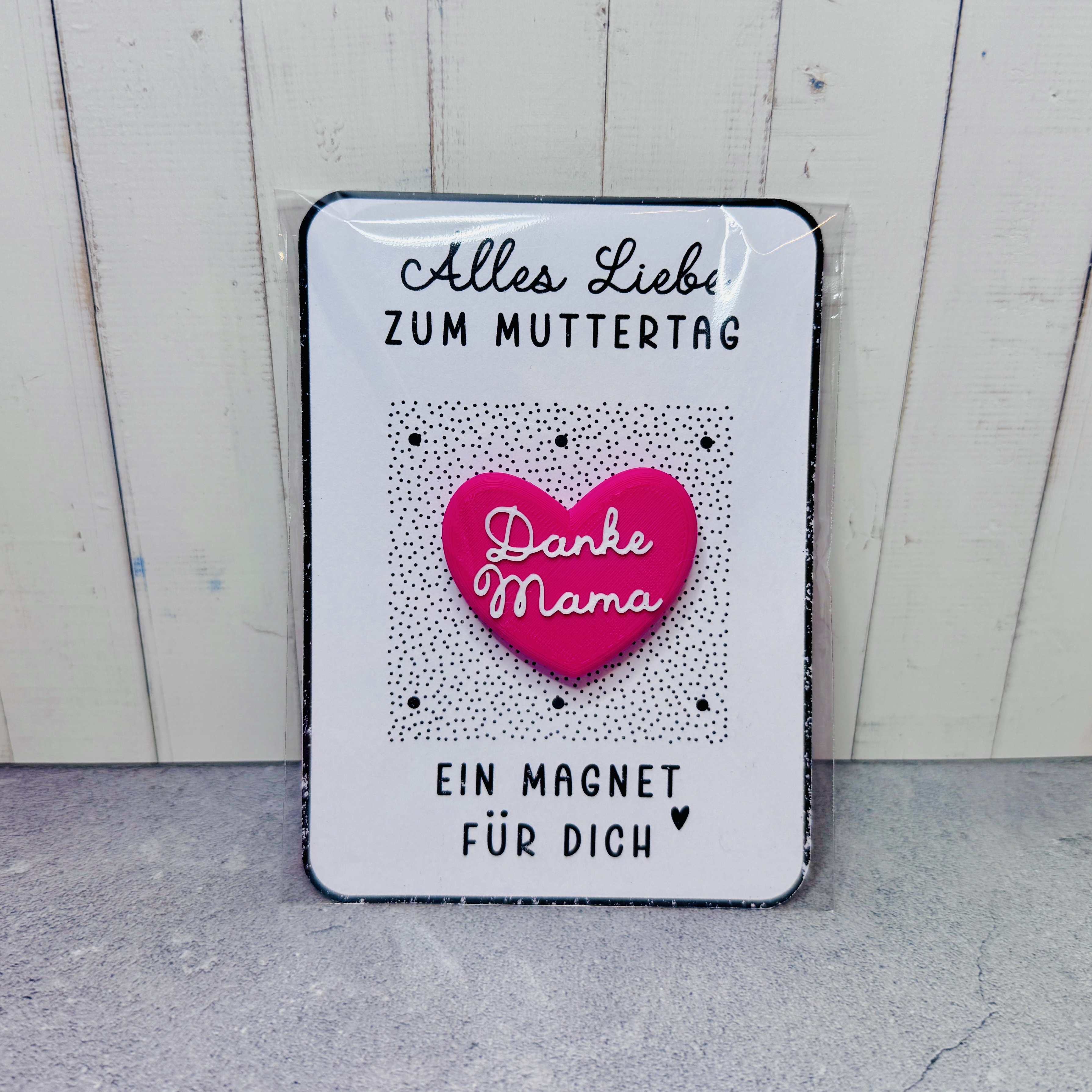 Magnet-Set mit Karte: Danke Mama Deko – das Herz in magenta und der Schriftzug in weiß