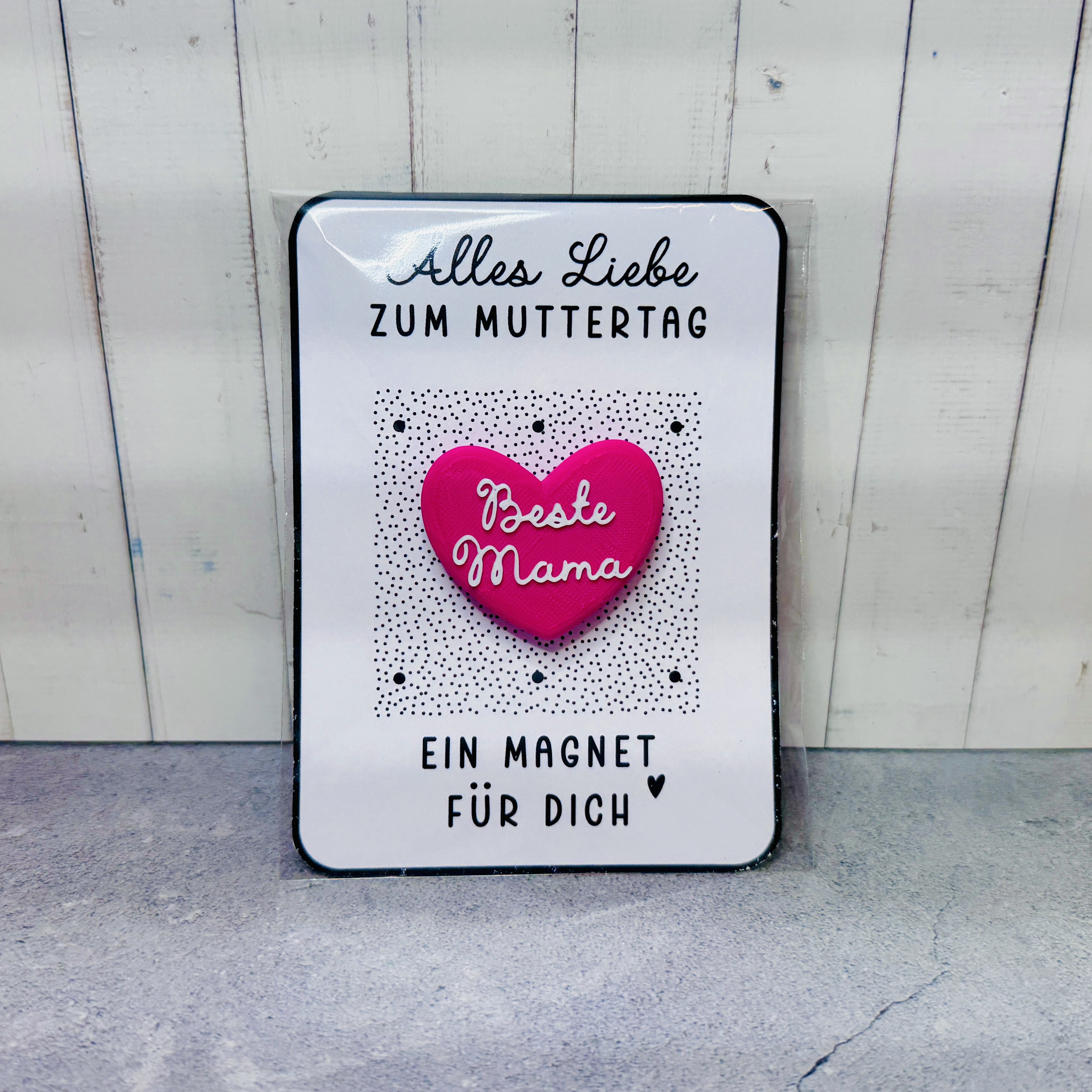 Magnet-Set mit Karte: Beste Mama Deko – das Herz in magenta und der Schriftzug in weiß