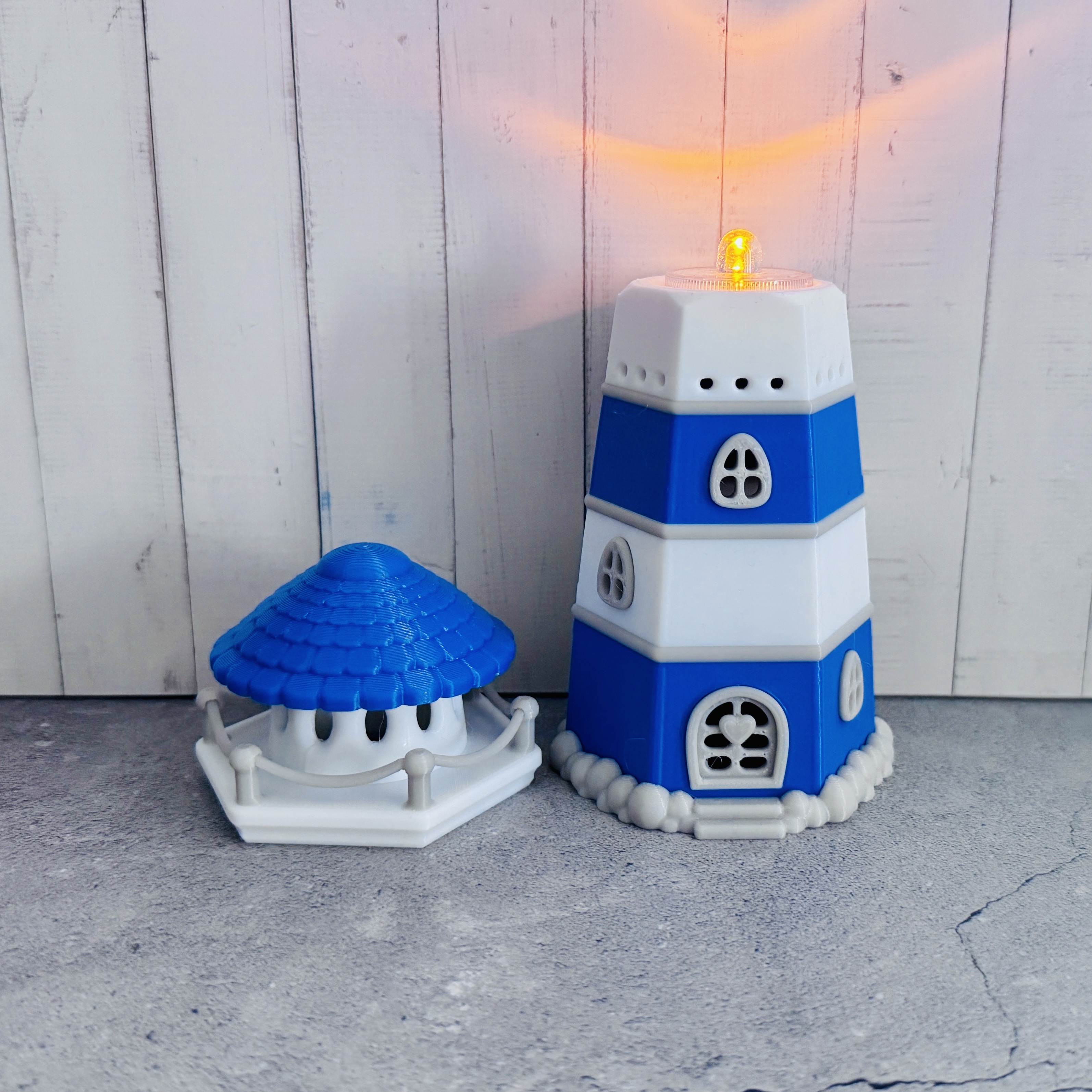 Fiete Leuchtturm blau-weiß-grau | Outdoor | Garten | Terasse | Ostfriesland | Nordsee | Ostsee | Küste