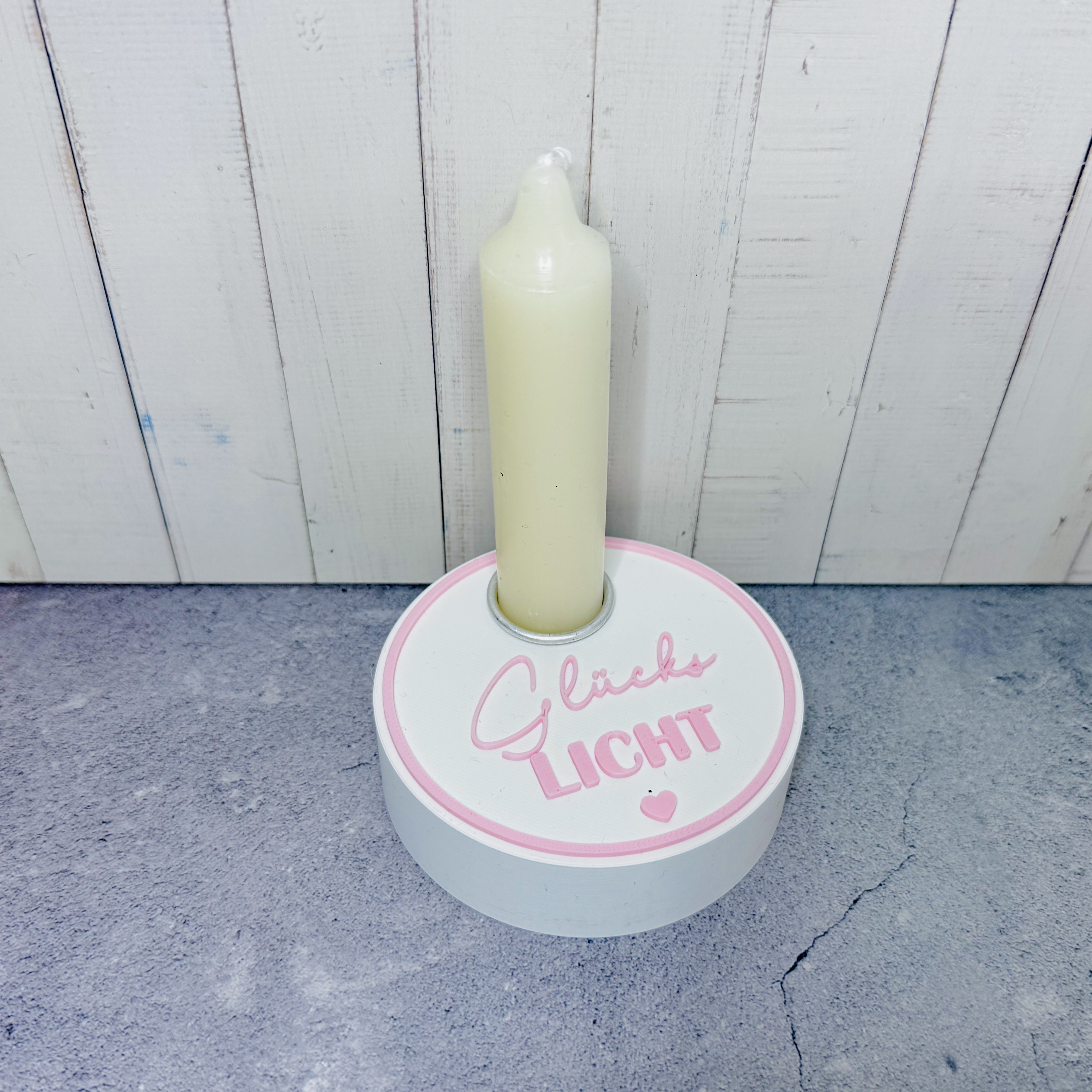 Klitzekleine Geschenkidee jederzeit - Glückslicht in weiß mit rosa Schrift