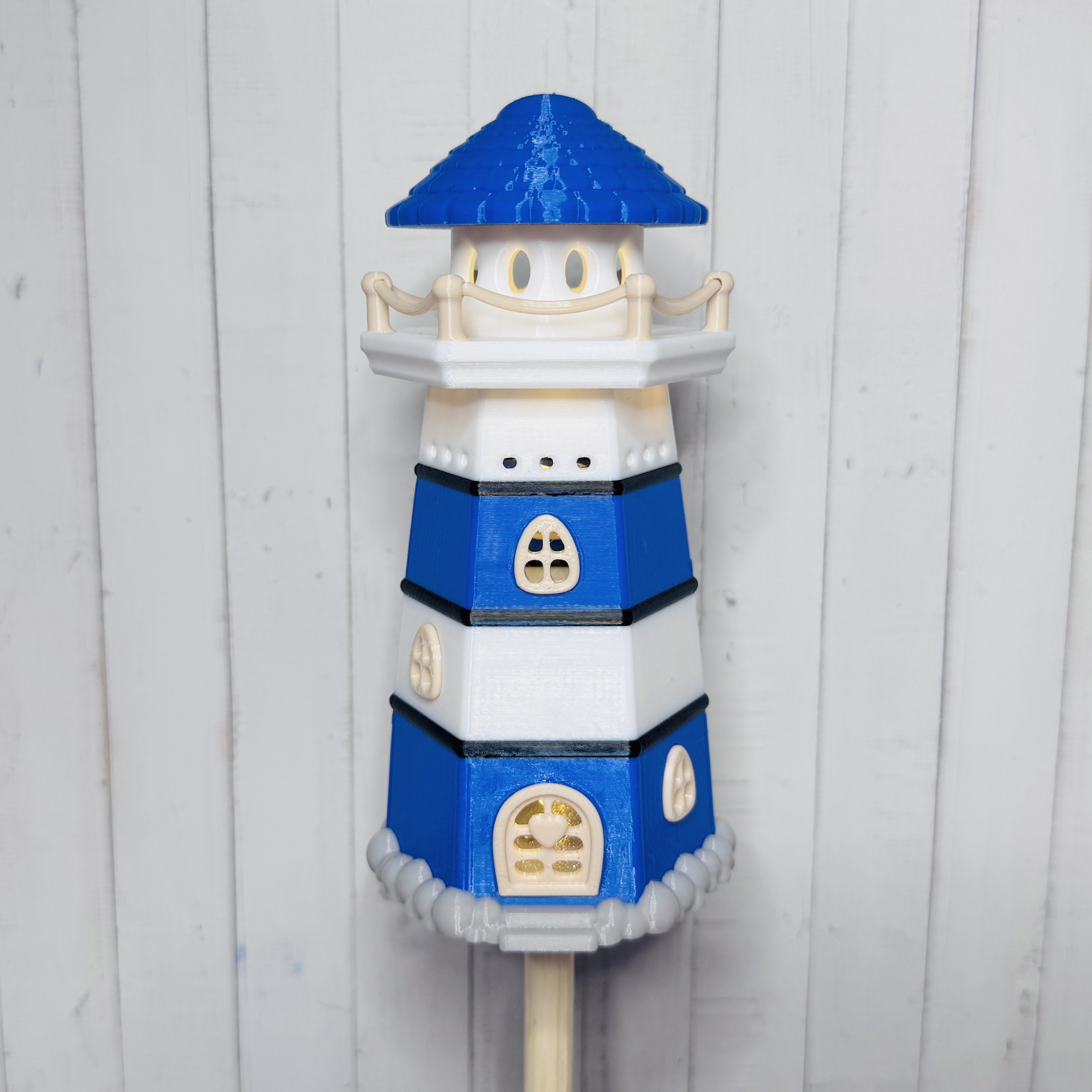 Fiete Leuchtturm blau-weiß-grau | Outdoor | Garten | Terasse | Ostfriesland | Nordsee | Ostsee | Küste