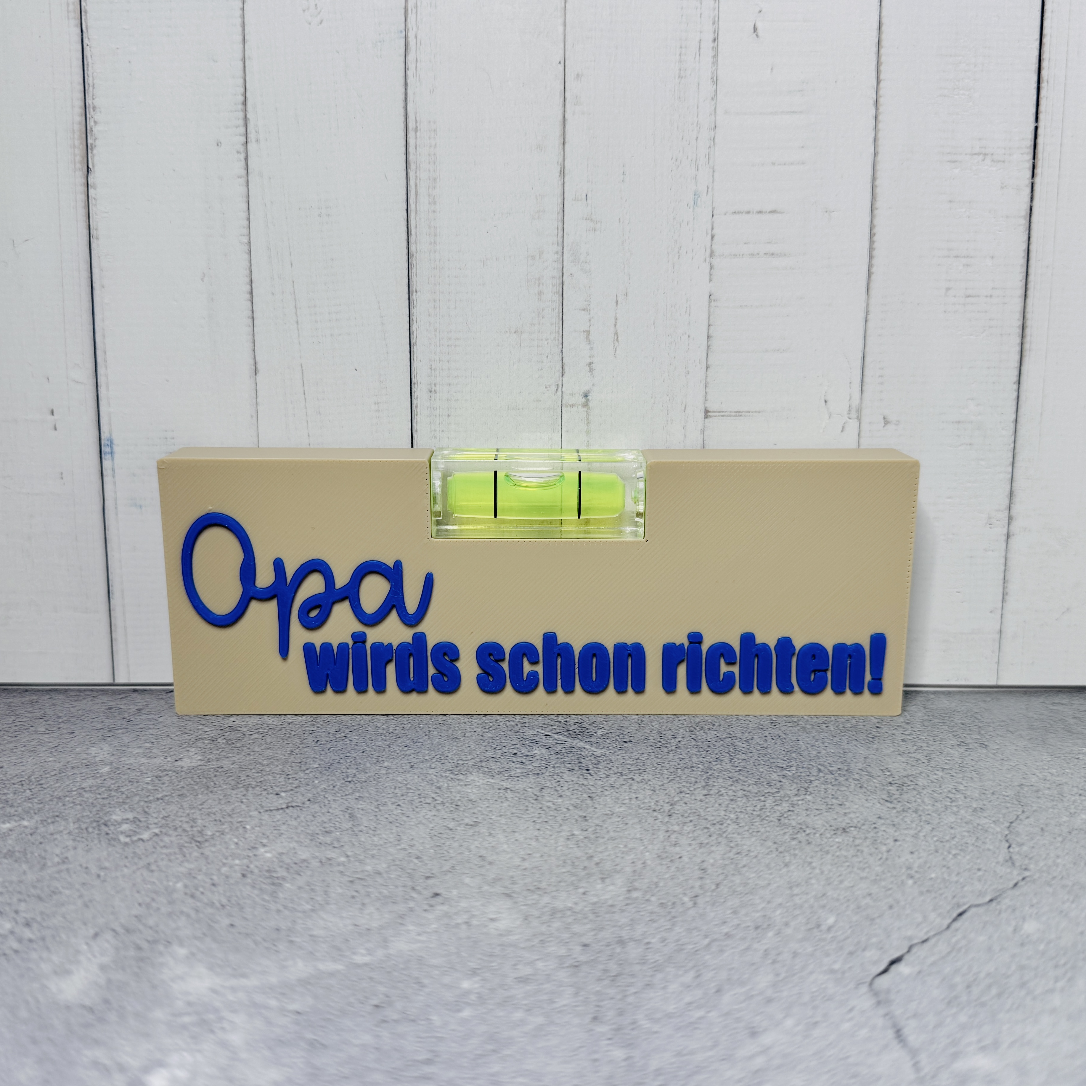Ein kleines liebvolles Geschenk zum Vatertag in eiche und blau | Wasserwaage | Opa | Handwerker | Geschenk