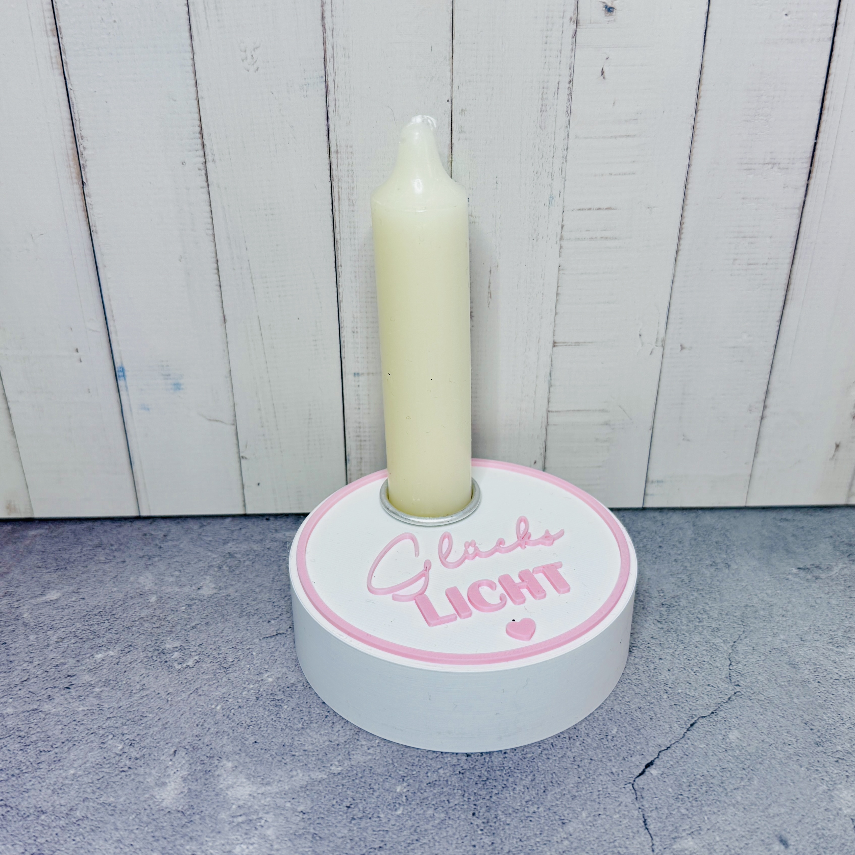 Klitzekleine Geschenkidee jederzeit - Glückslicht in weiß mit rosa Schrift