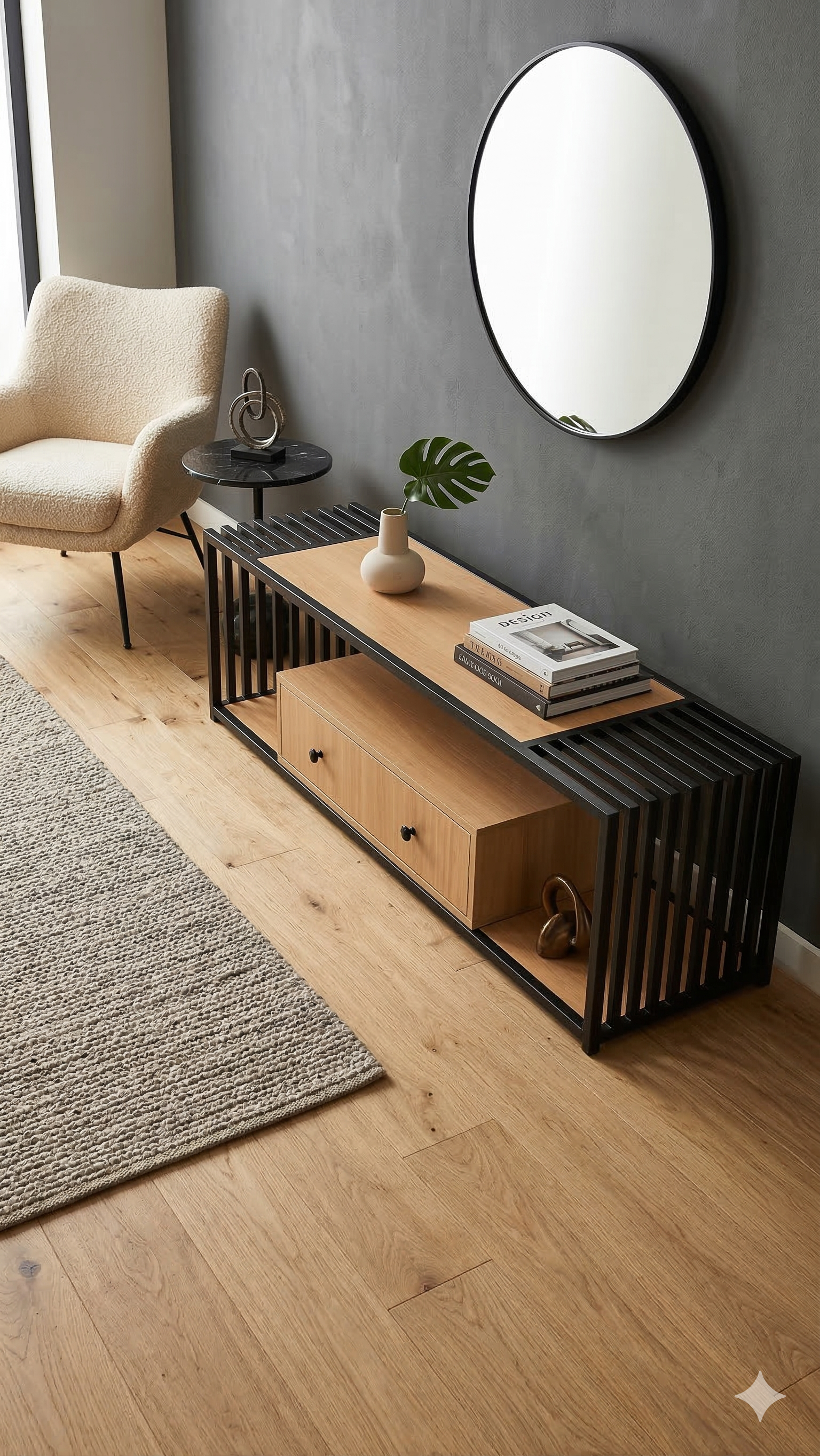 Aparador Moderno de Madeira e Ferro