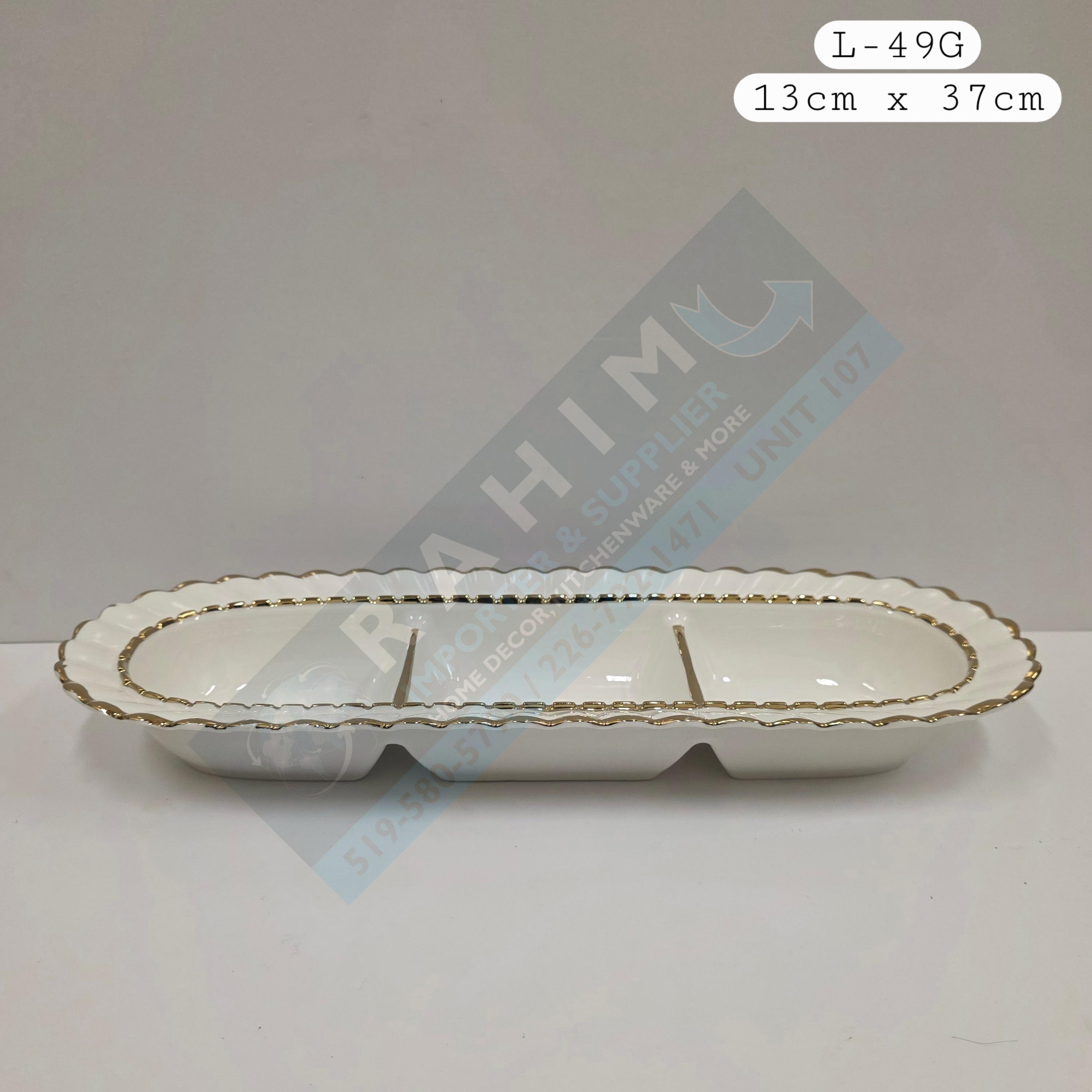 Gold & Silver Trimmed Porcelain Divided Tray
