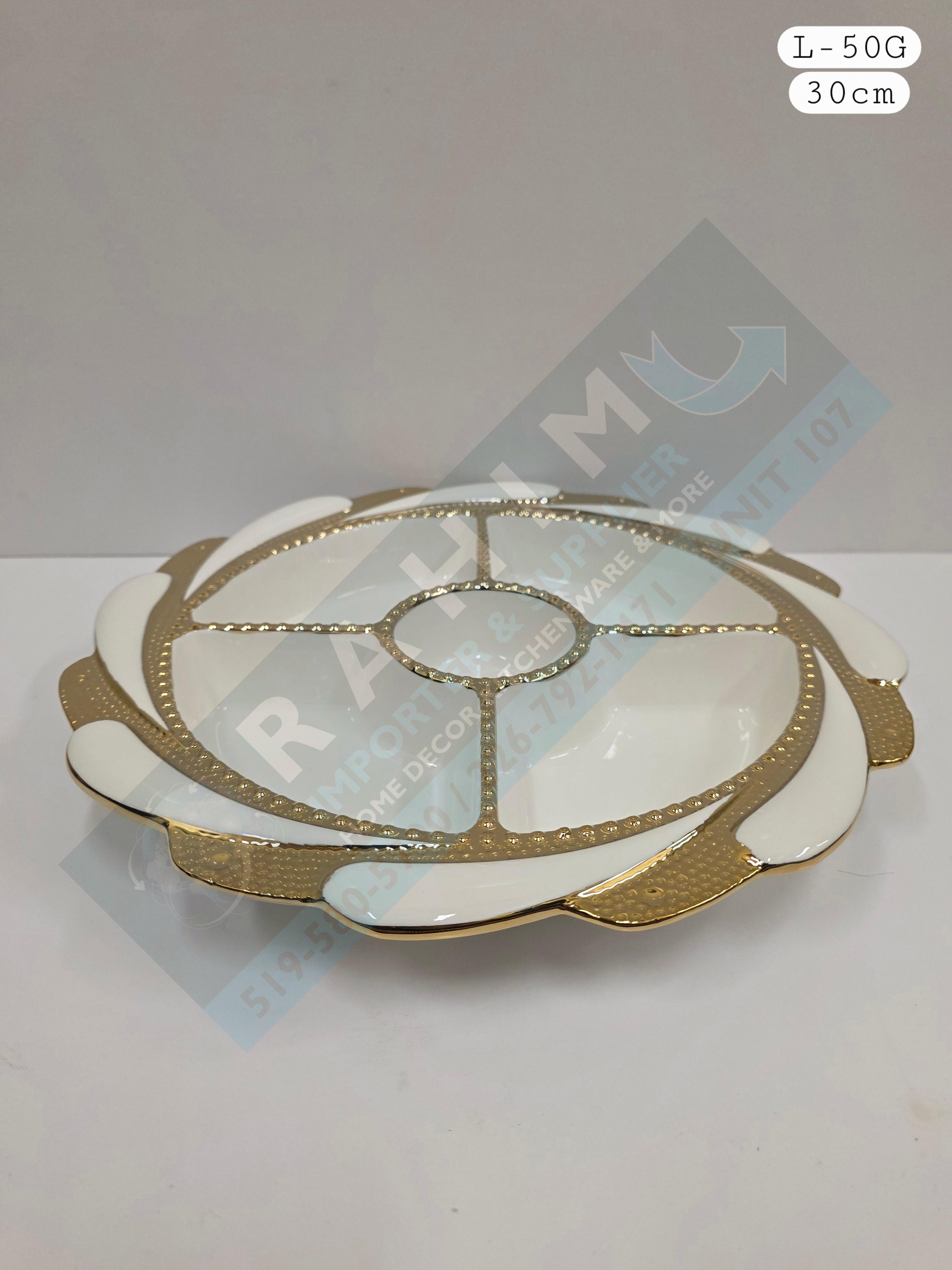 Elegant Gold & Silver Rimmed Sectional Serving Plate