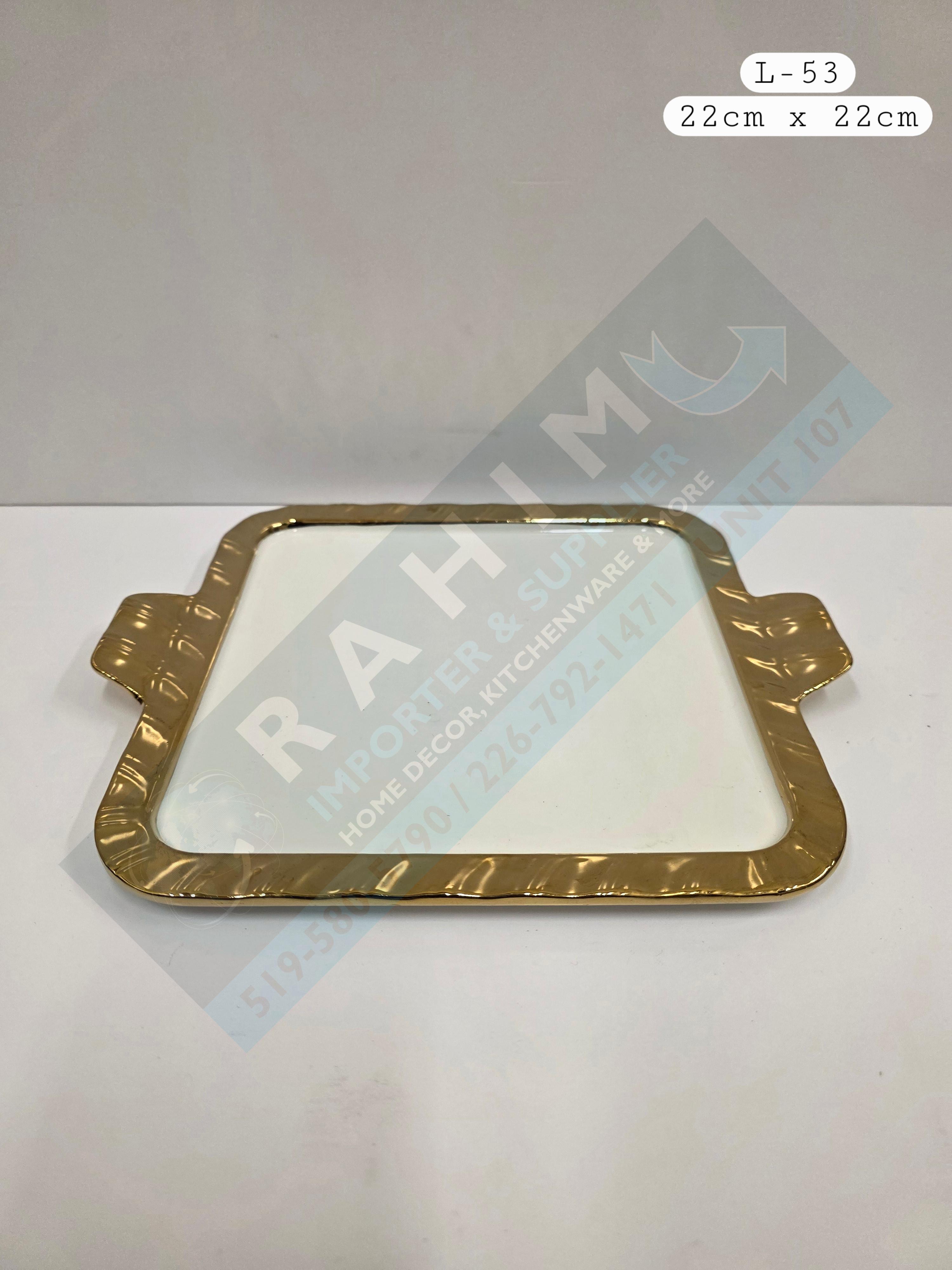 Gold-Trimmed Square Serving Tray