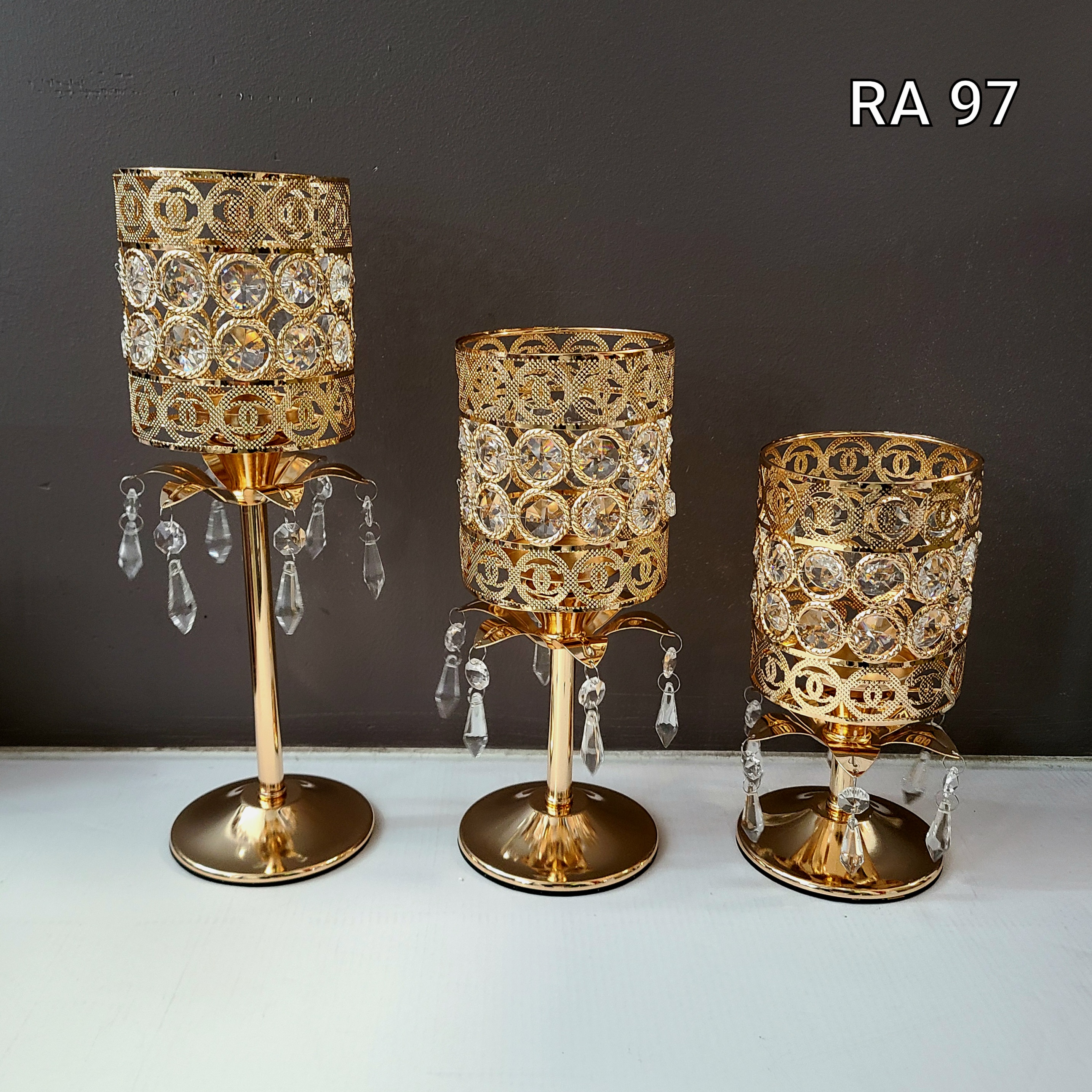 Gold Crystal Candle Holders Set