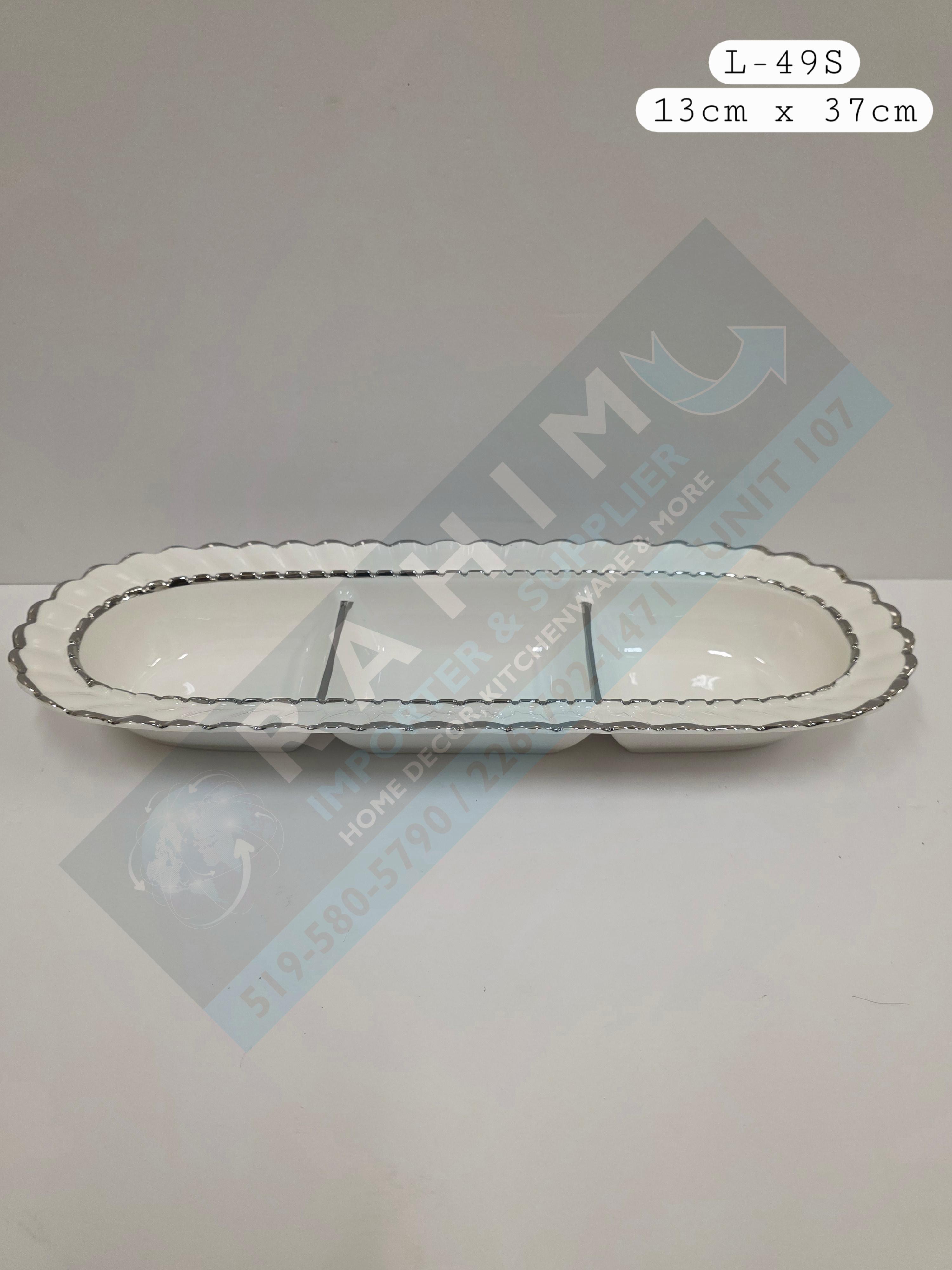 Gold & Silver Trimmed Porcelain Divided Tray
