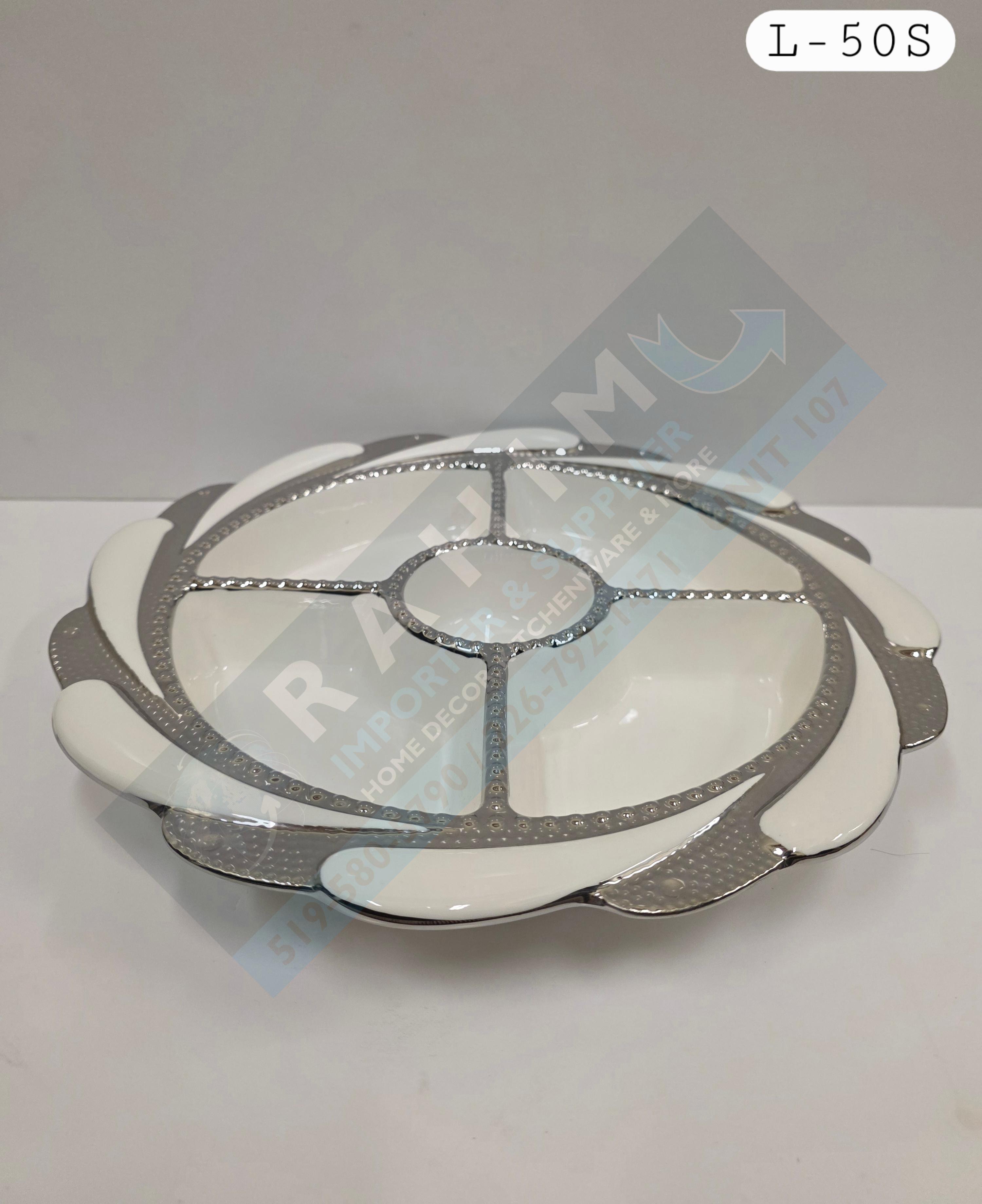 Elegant Gold & Silver Rimmed Sectional Serving Plate