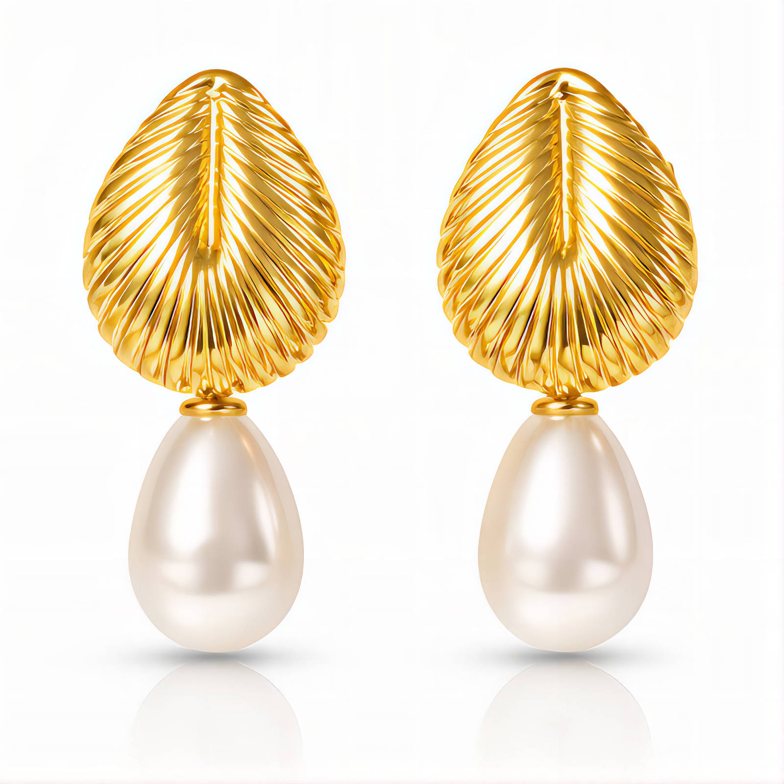 Gold Leaf Pearl Drop Earrings