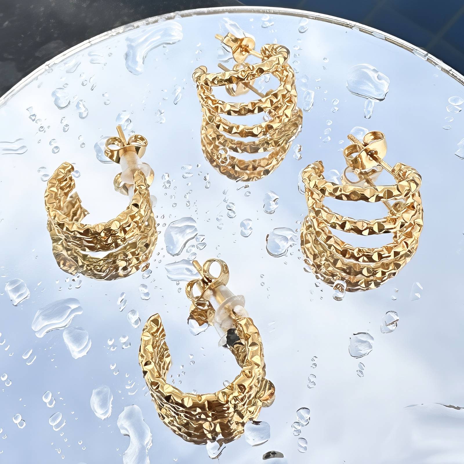 Textured Gold Hoop Earrings Set