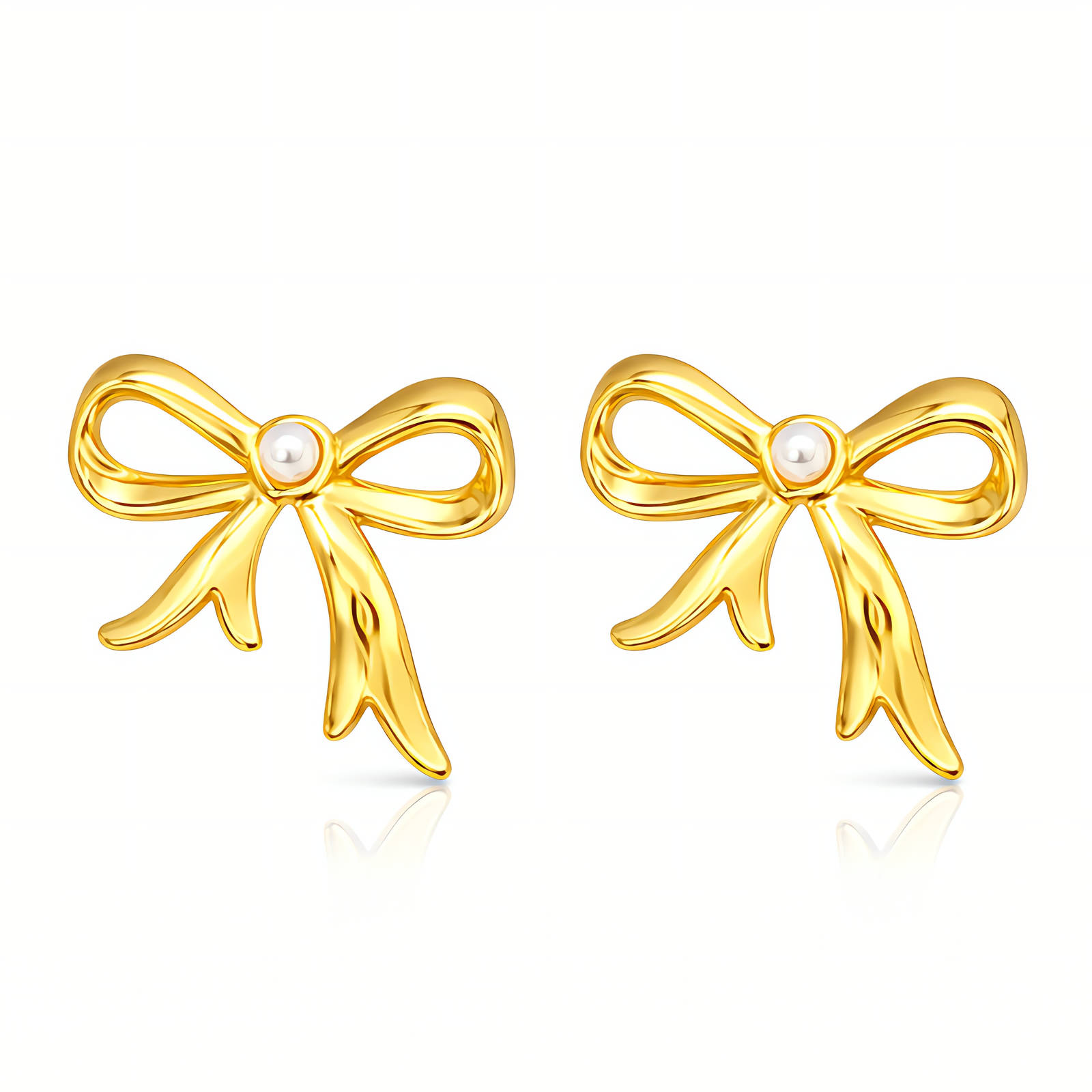Gold Bow Pearl Earrings